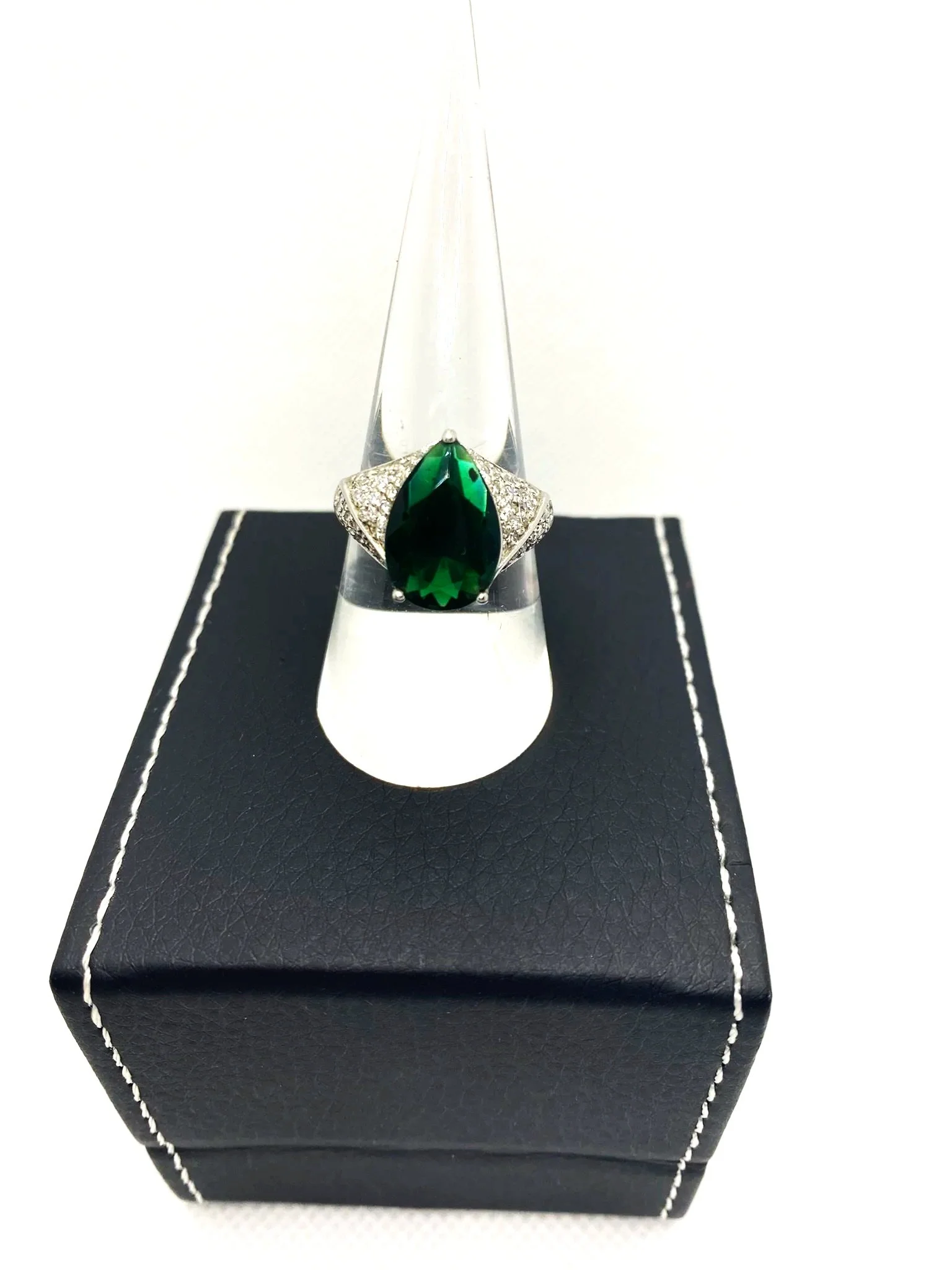 Emerald Faceted & Zircon (S7.5) Sterling Silver Ring
