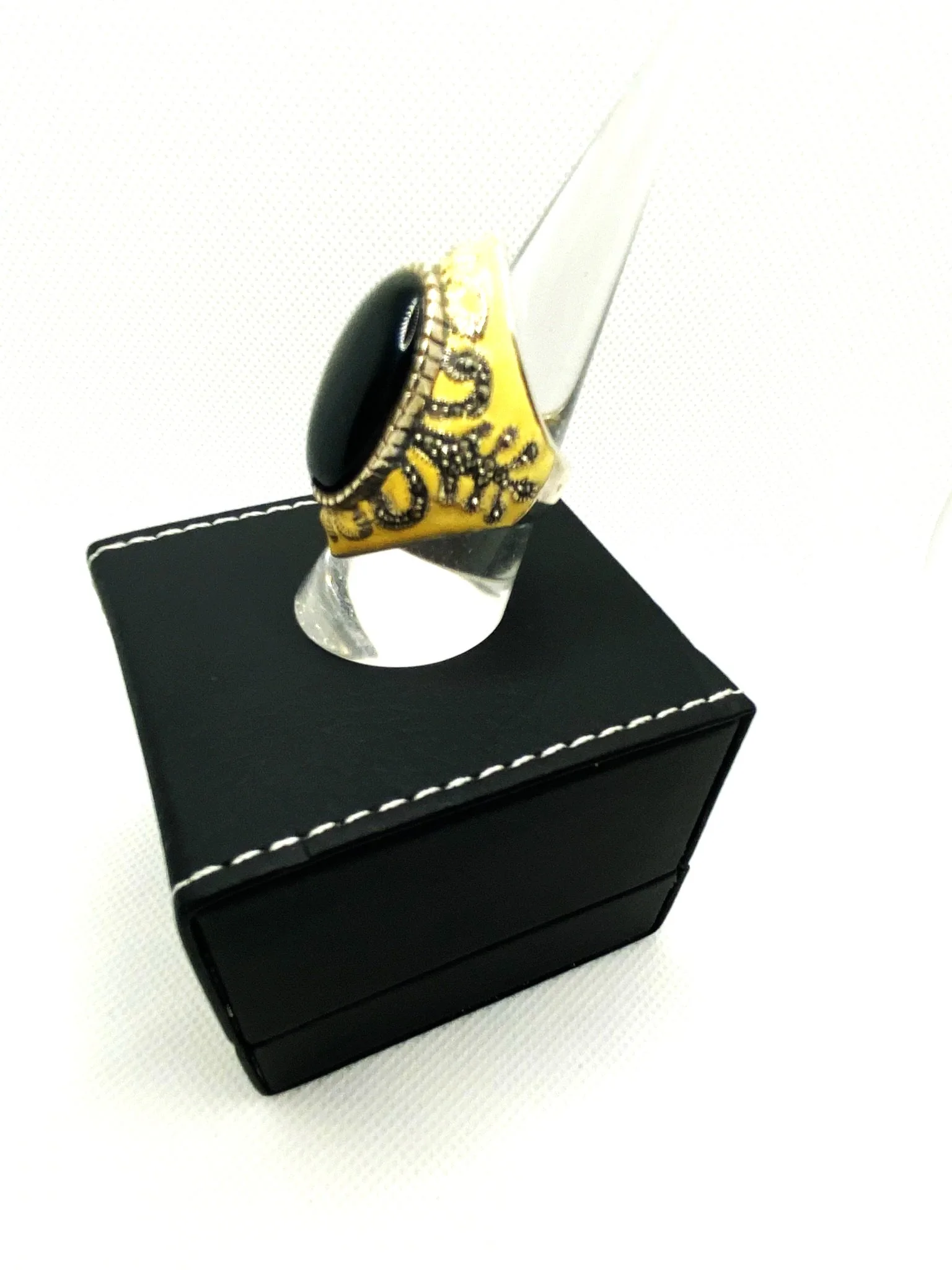 Black Agate Vined (S7) Sterling Silver Ring