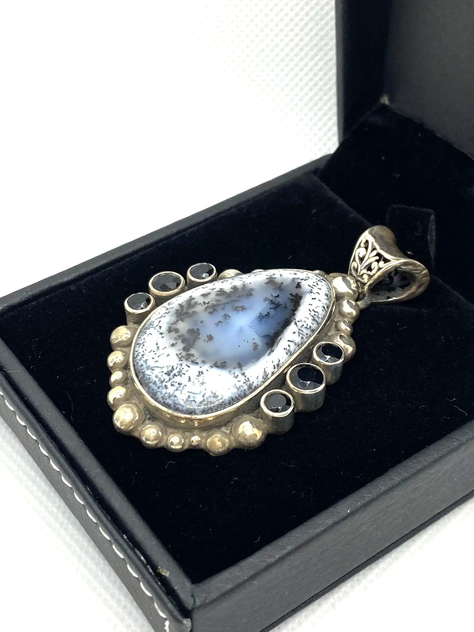 Dendridic Agate & Garnet Sterling Silver Pendant