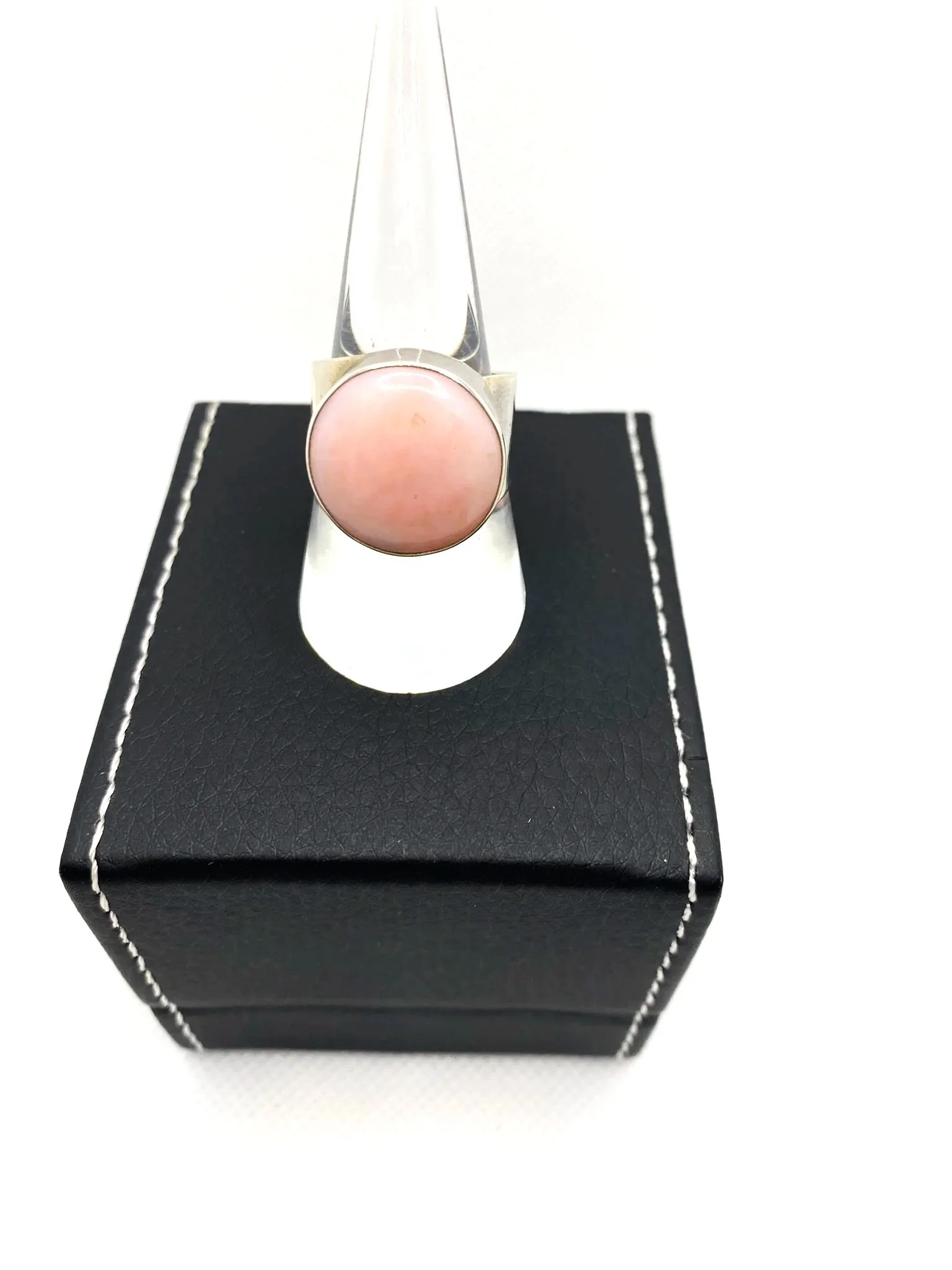 Pink Opal Moon (S8.5) Sterling Silver Ring