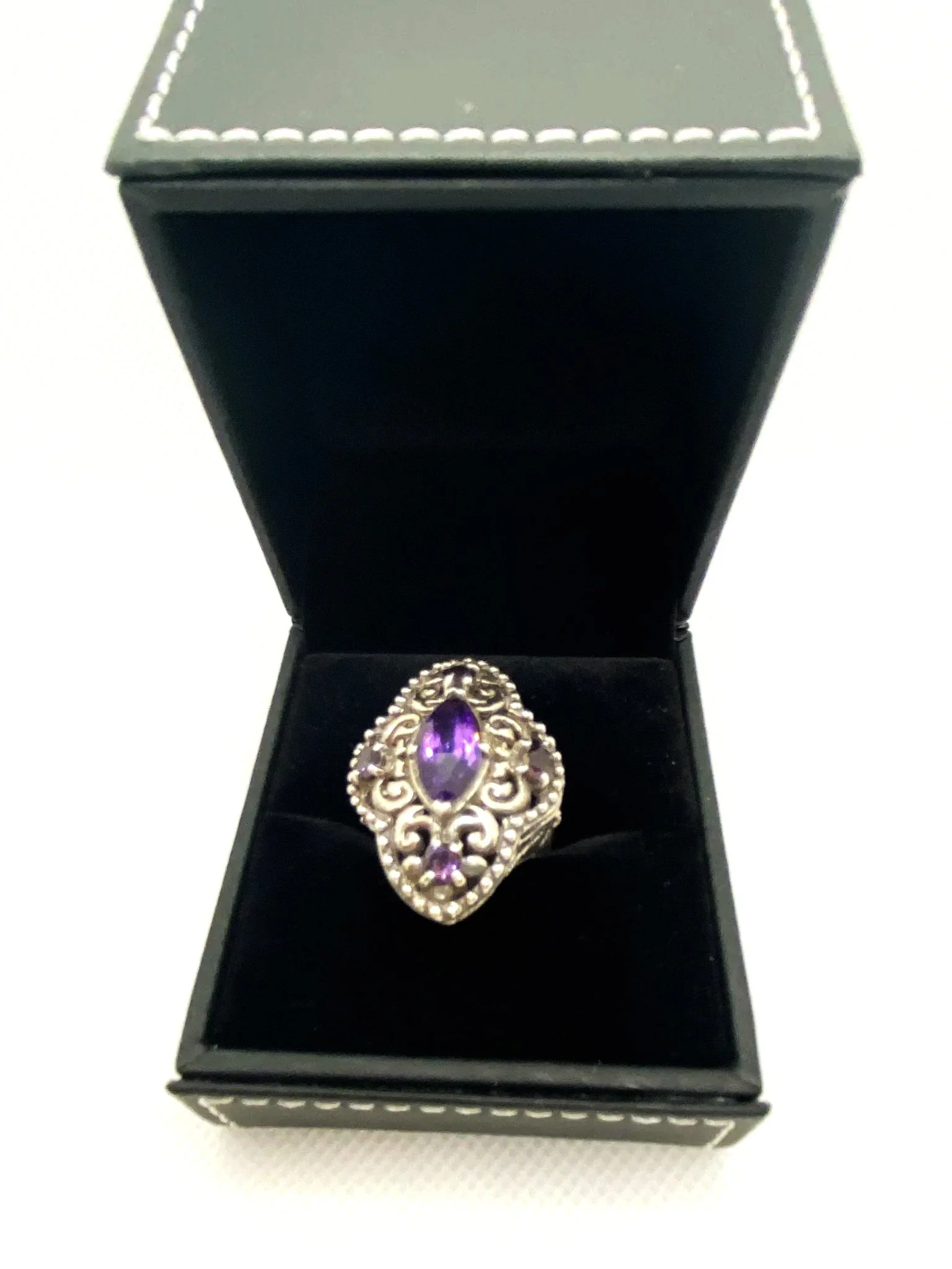 Amethyst Faceted Old English Style (S7) Sterling Silver Ring