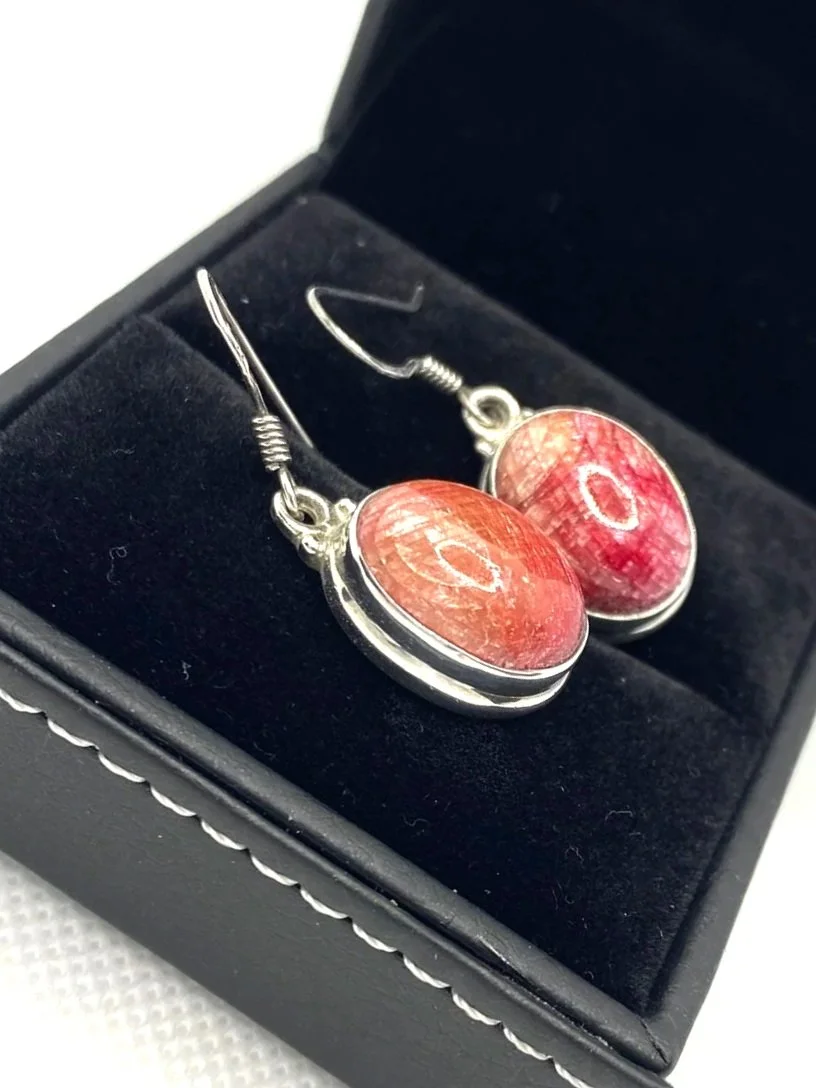 Rhodonite Stone Sterling Silver Earrings