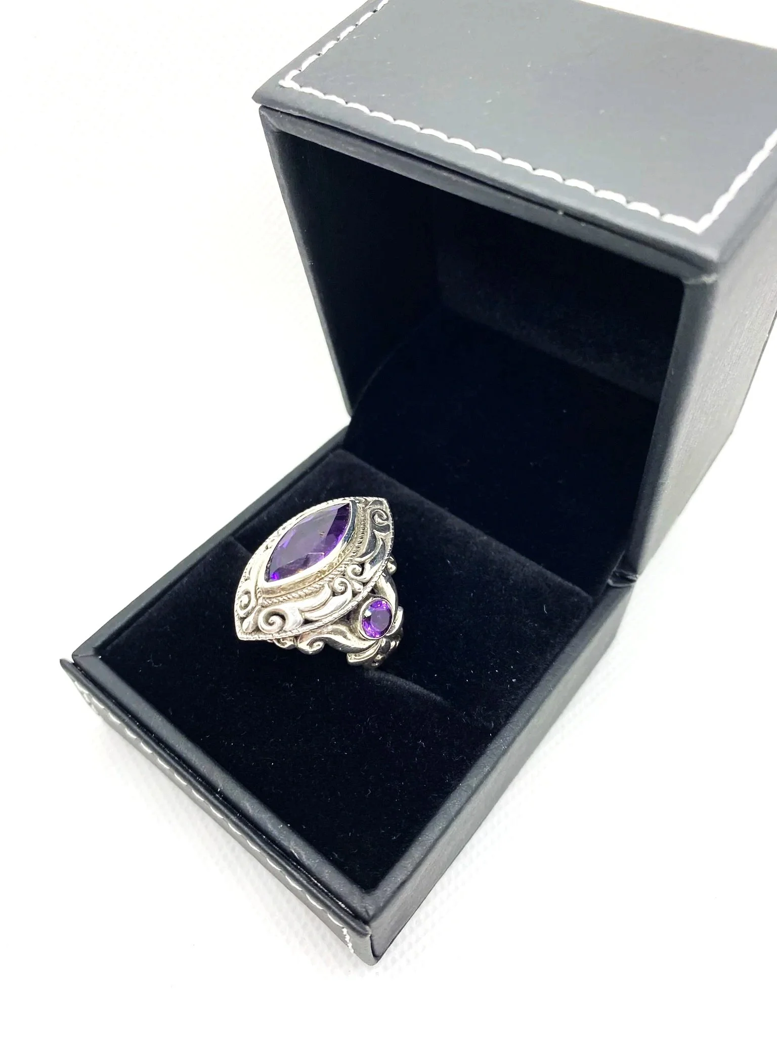 Amethyst Triple (S7) Sterling Silver Ring