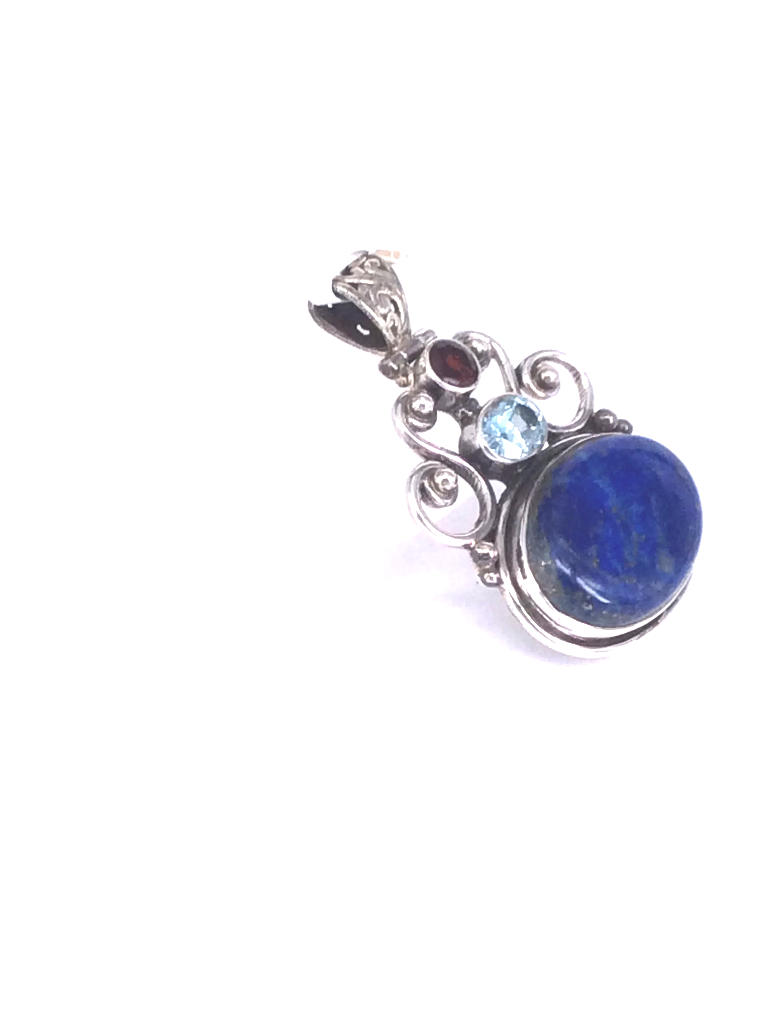 Lapis, Blue Topaz, Garnet Sterling Silver Pendant