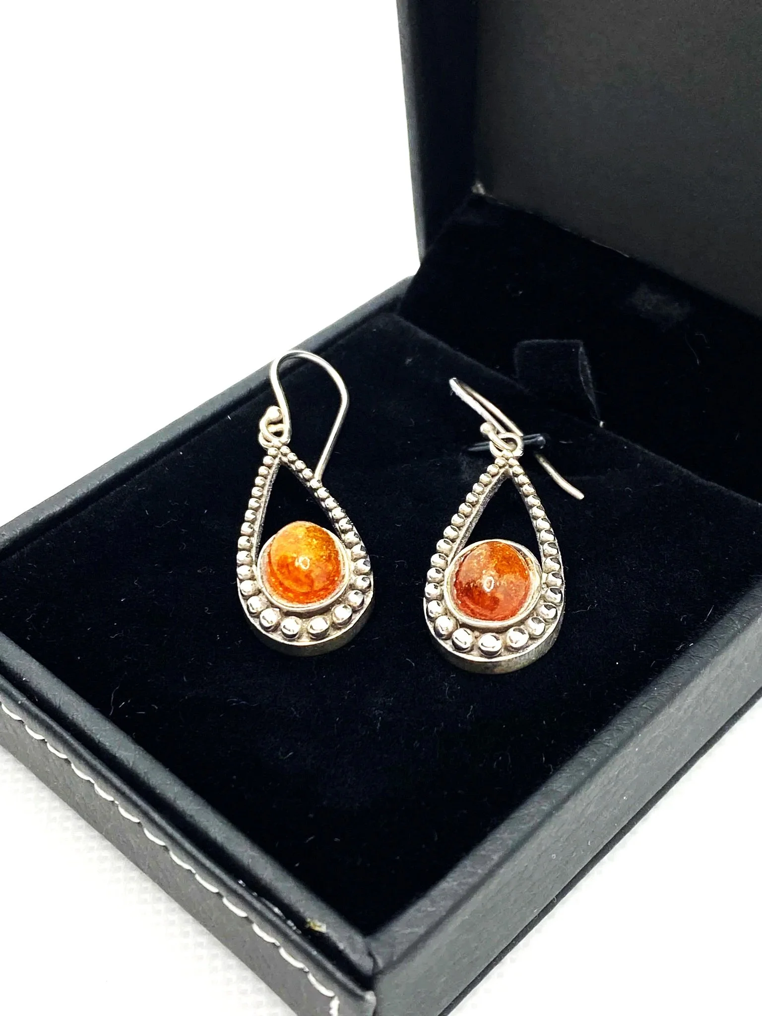 Amber Drop Earrings in Sterling Silver