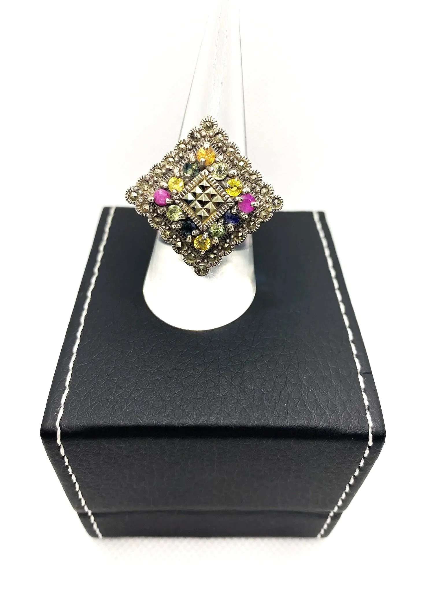 Sapphire & Marcasite (S8.5) Sterling Silver Ring