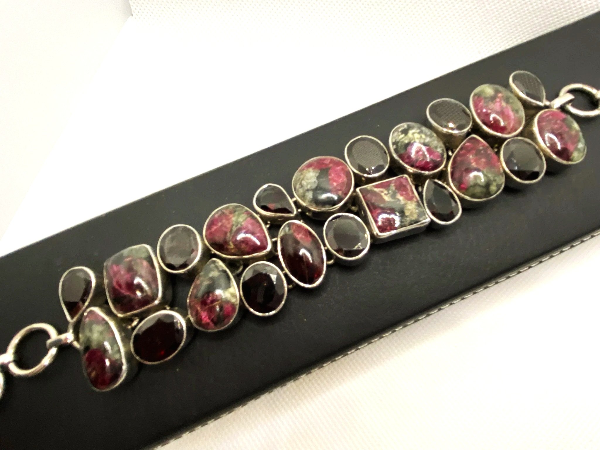 Garnet & Eudalite Sterling Silver Bracelet
