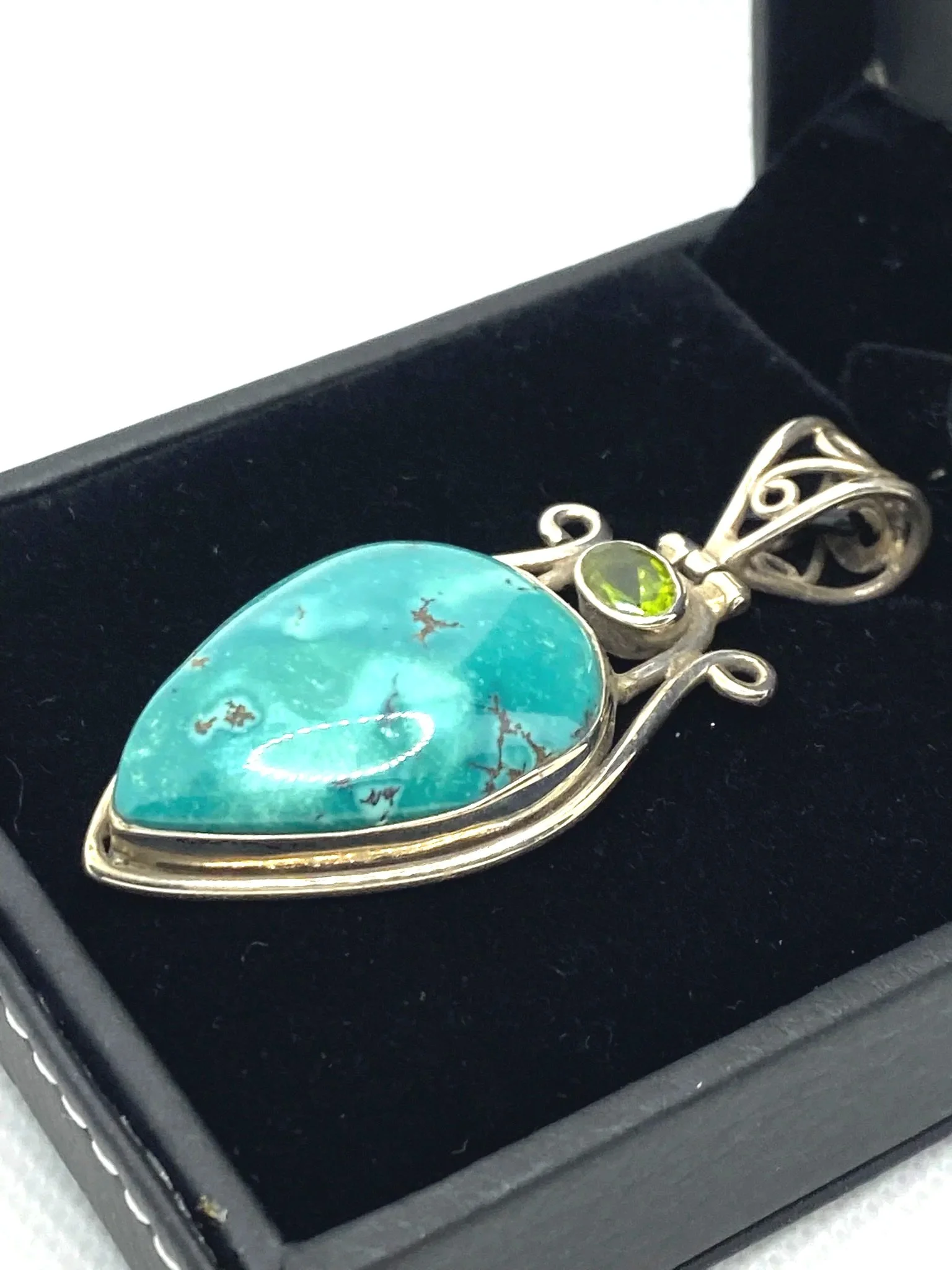Turquoise with Peridot Sterling Silver Pendant