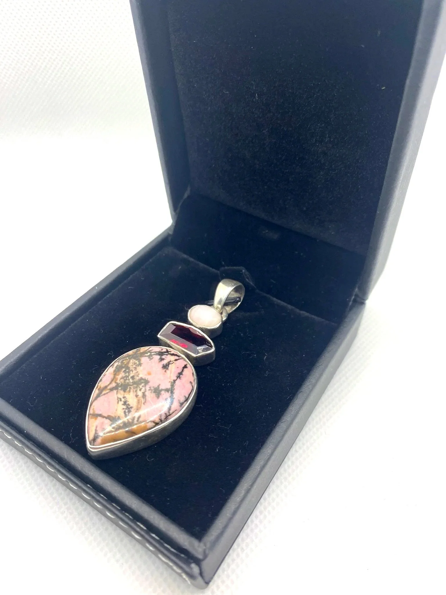Rhodonite, Garnet & Opal Pendant