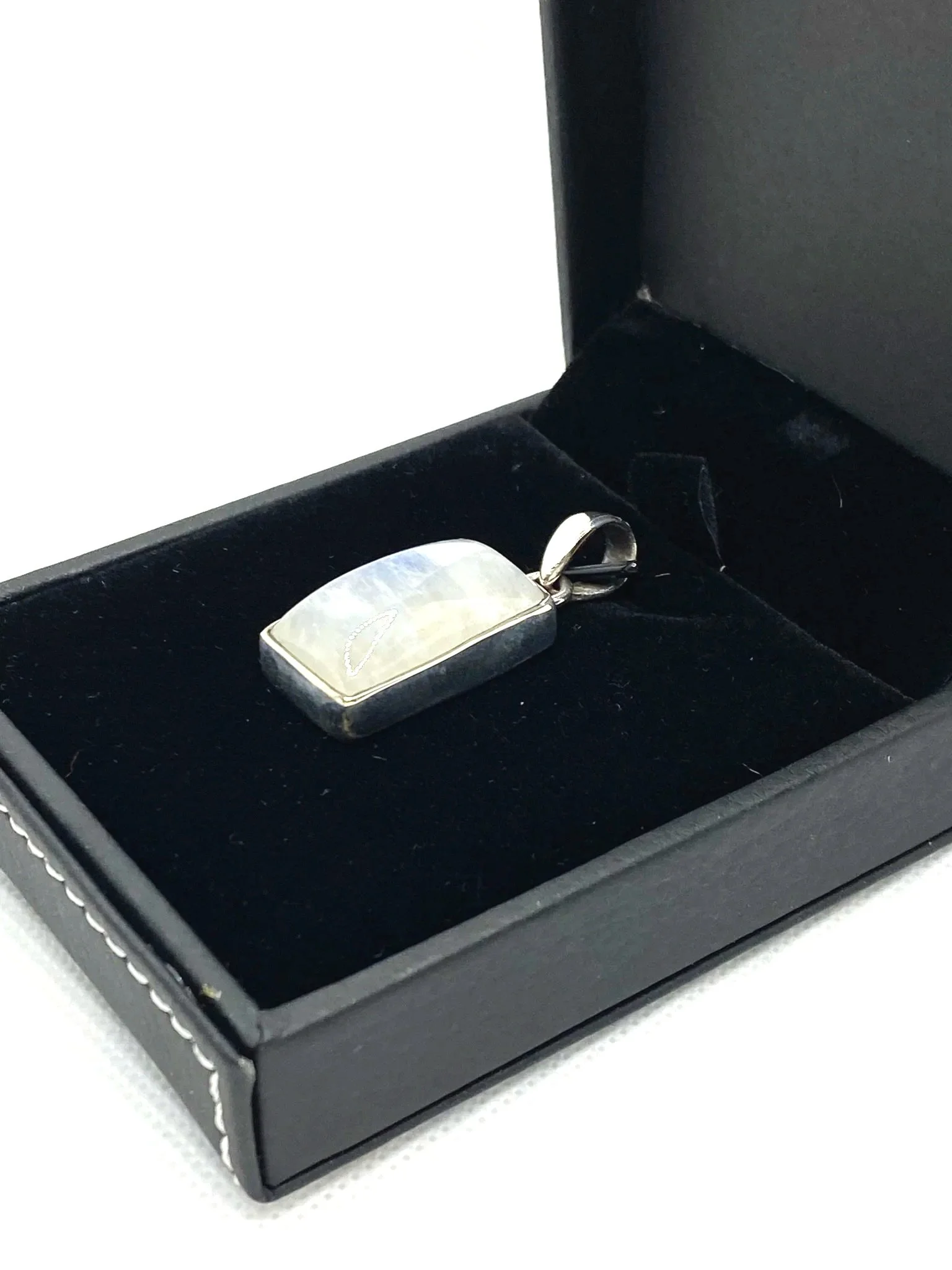 Moonstone Drop Rectangle Sterling Silver Pendant