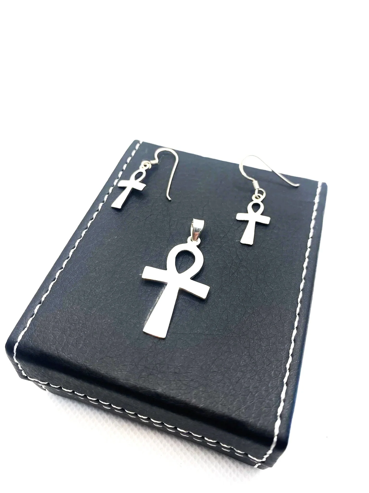 Ankh Pendant & Earring Sterling Silver Set