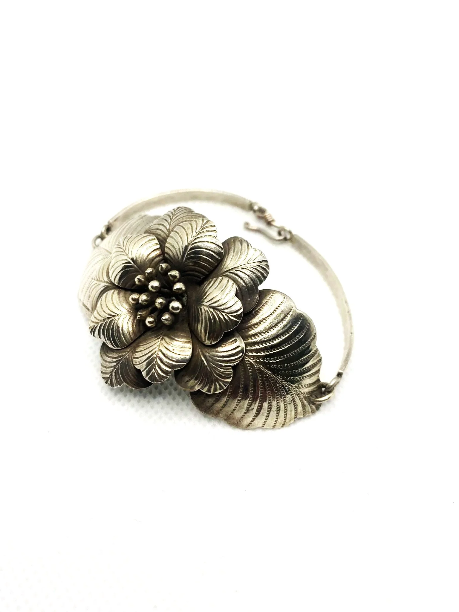 Floral Sterling Silver Matte Bangle