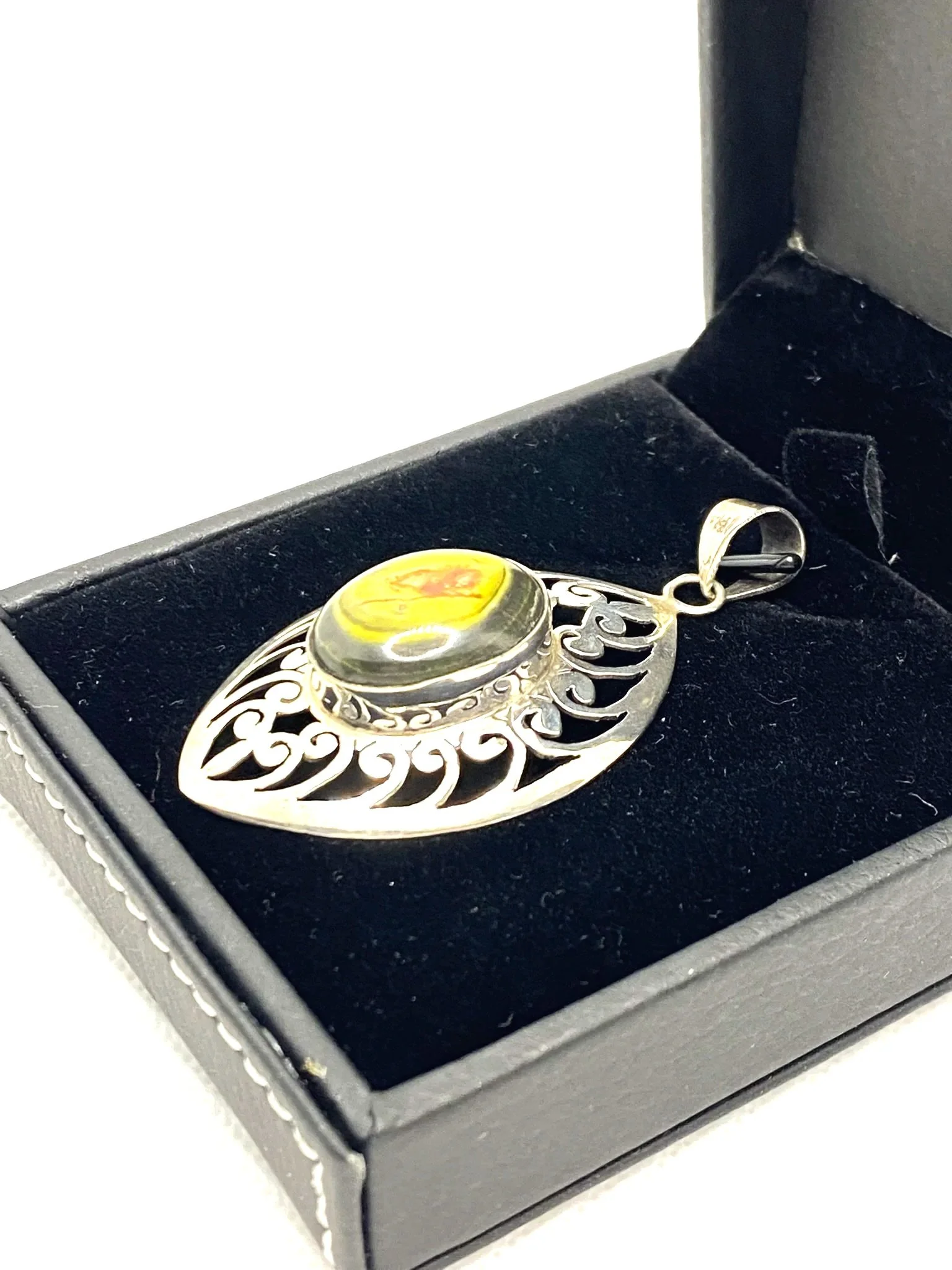Bumble Bee Jasper Sterling Silver Shield Pendant