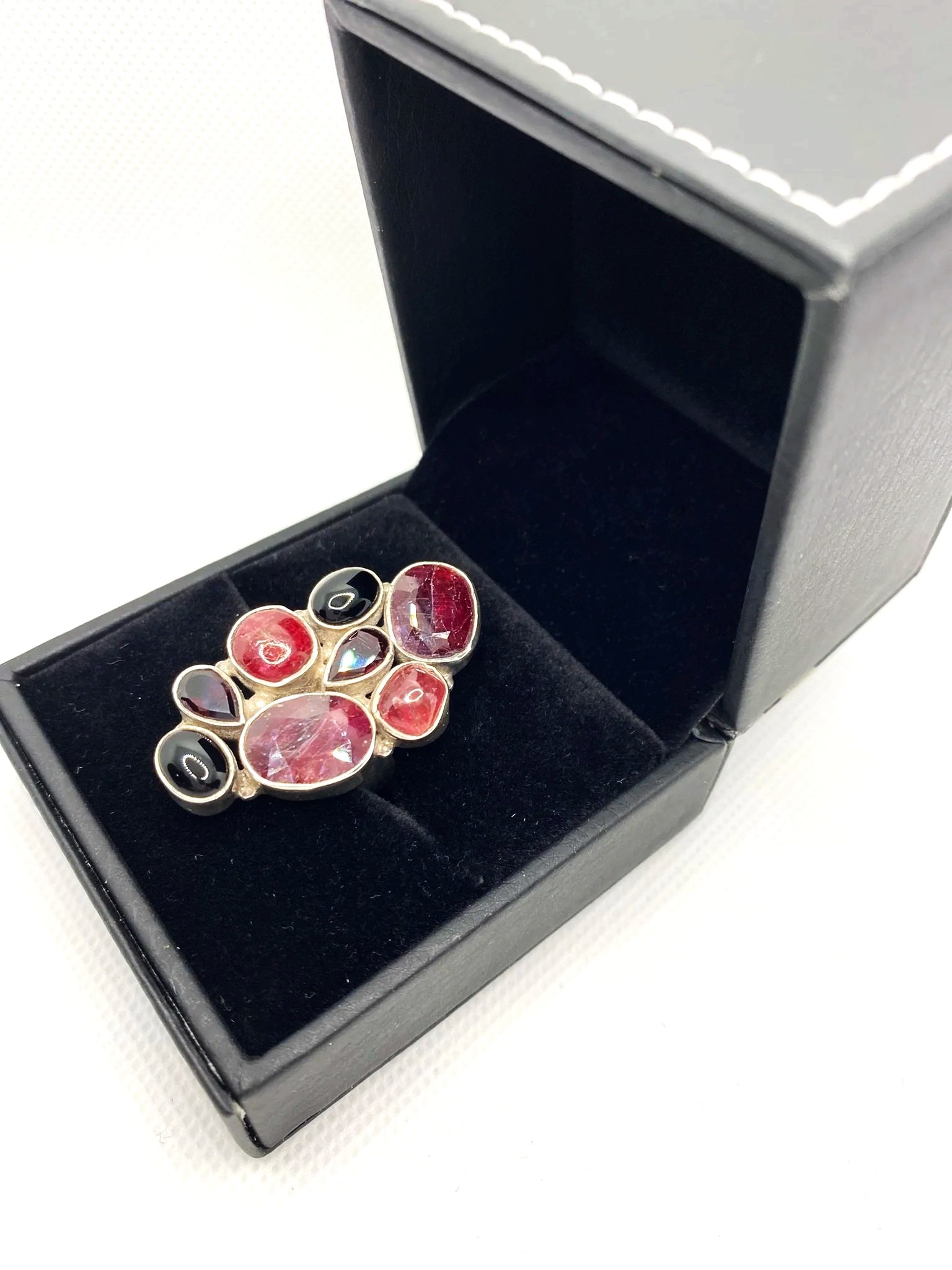 Ruby, Onyx, Garnet (S7) Sterling Silver Ring