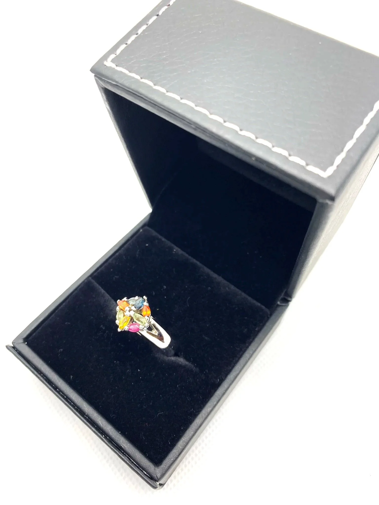 Multi Sapphire Flower (S8.5) Sterling Silver Ring