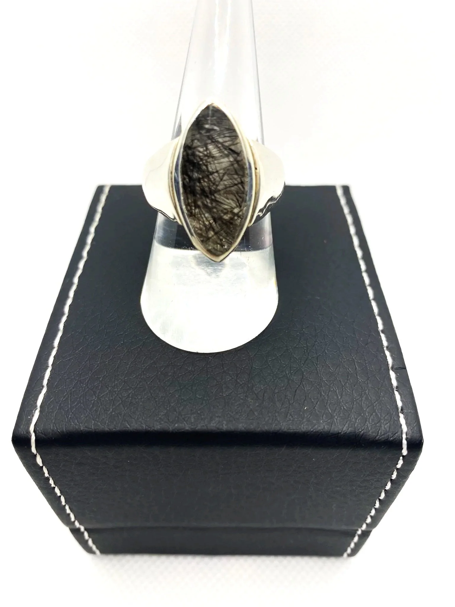 Tourmalinated Quartz (S8) Moon Sterling Silver Ring