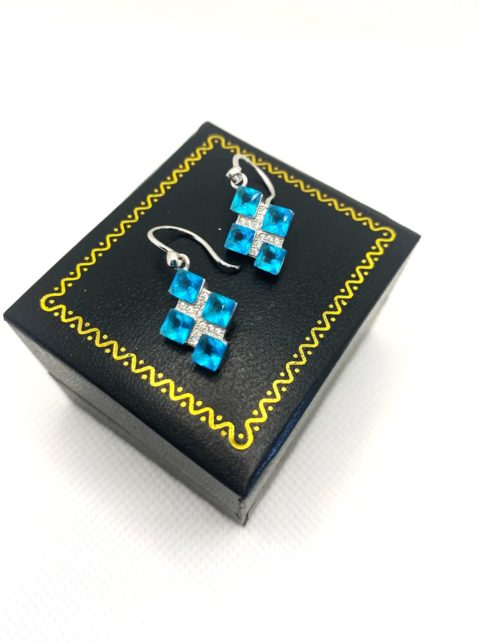 Blue Topaz Quad Square Earrings