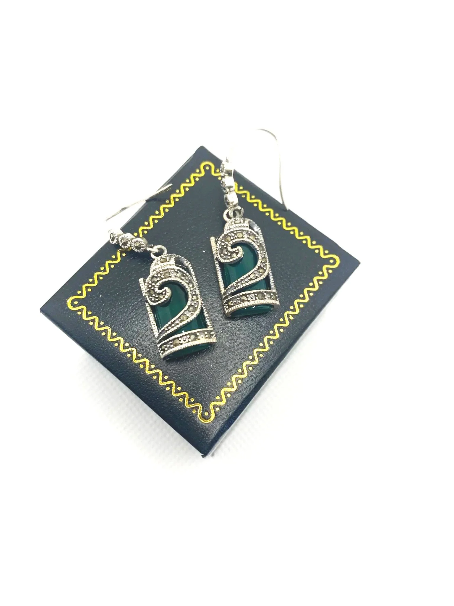 Marcasite Agate Earrings Sterling Silver