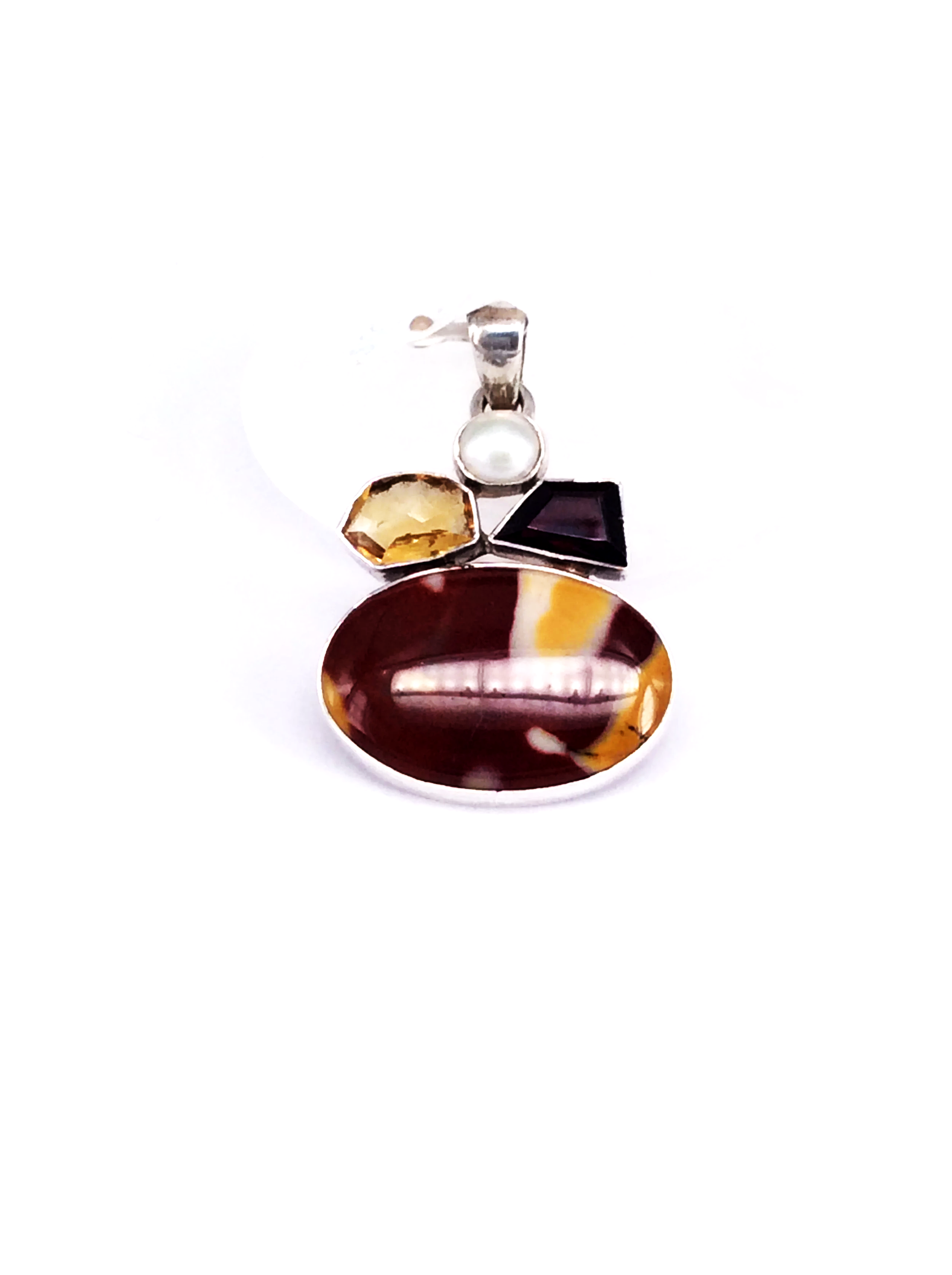 Mookaite, Pearl, Citrine & Garnet Sterling Silver Pendant