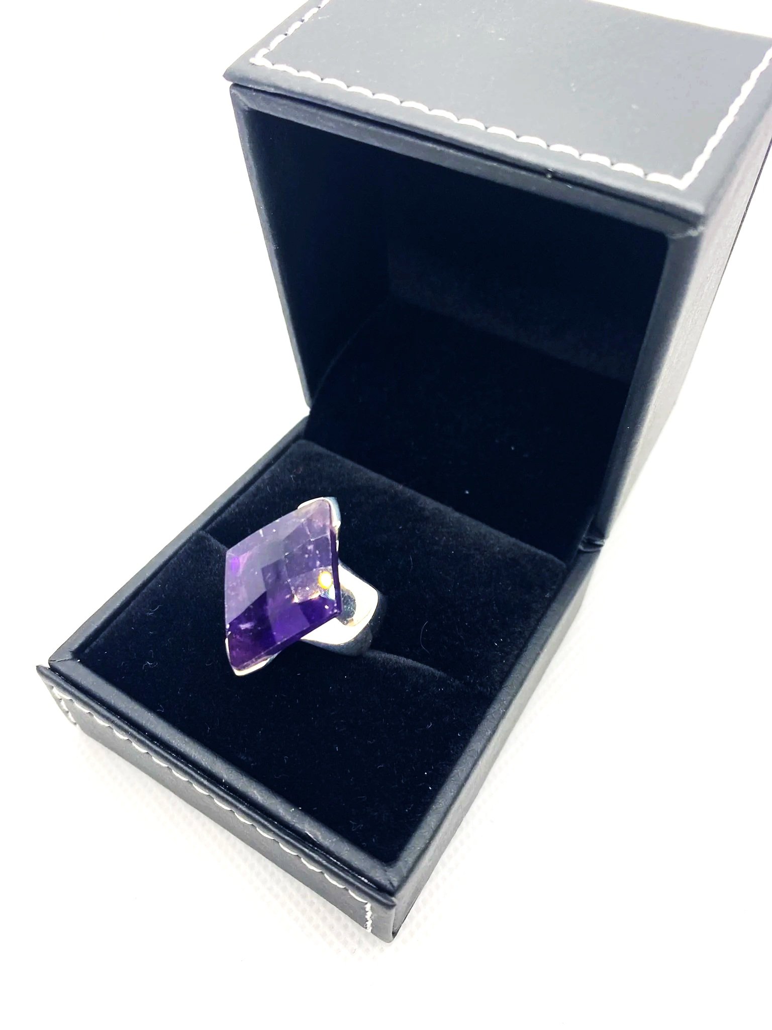 Amethyst Faceted (S7.5) Diamond Shape Sterling Silver Ring
