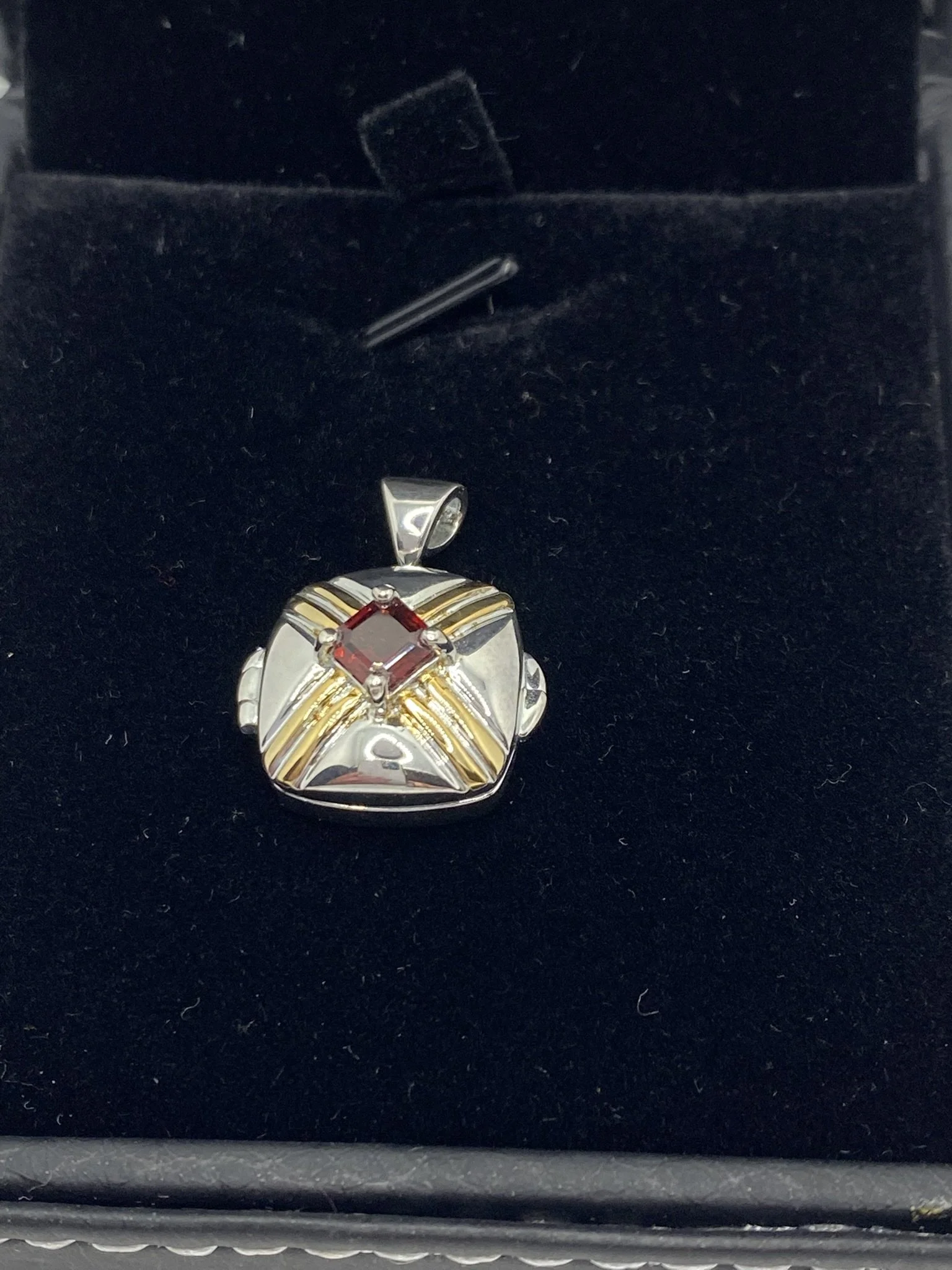 Garnet Two-Toned Locket Sterling Silver