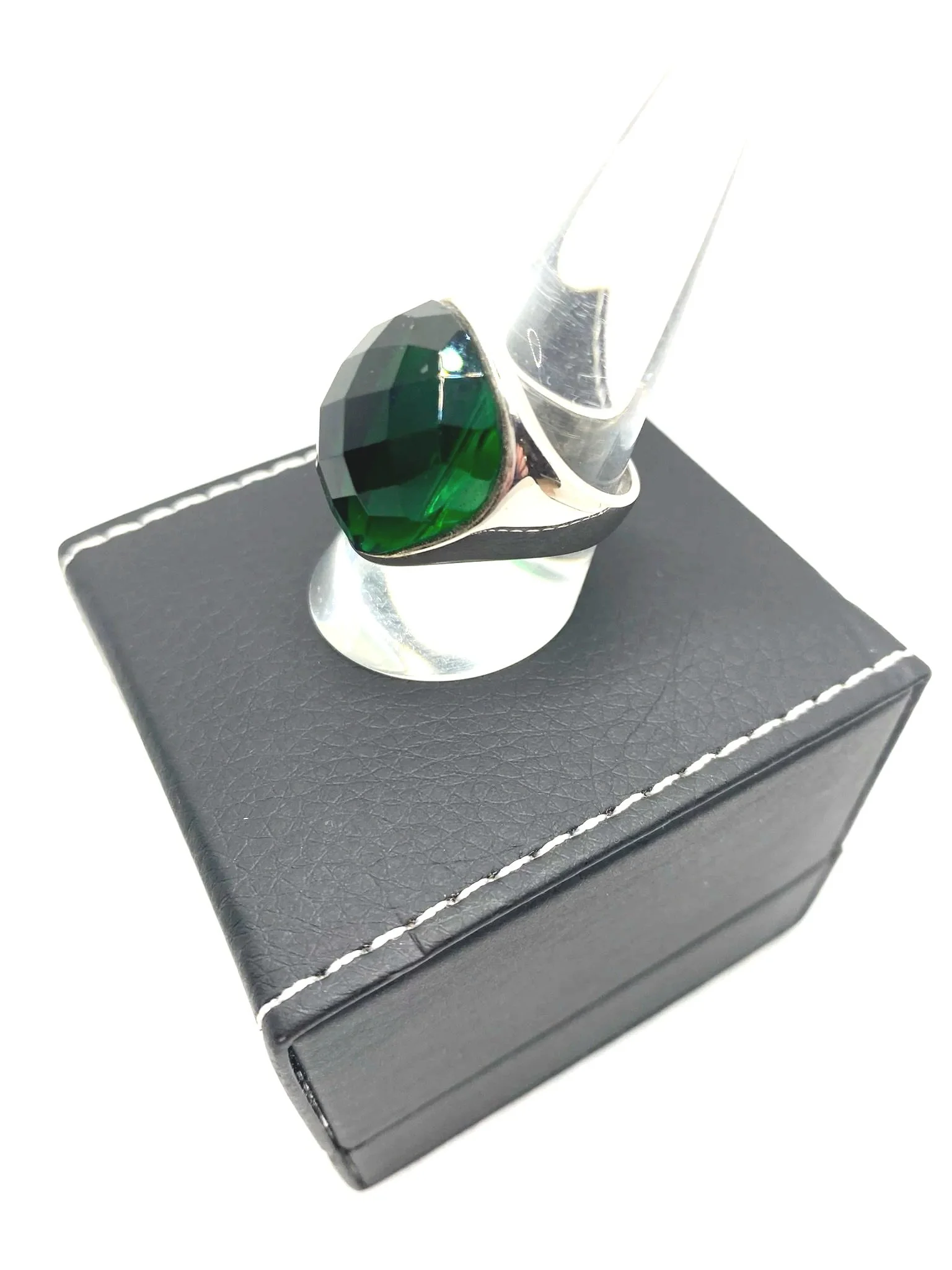 Giant Emerald Faceted (S8.5) Sterling Silver Ring