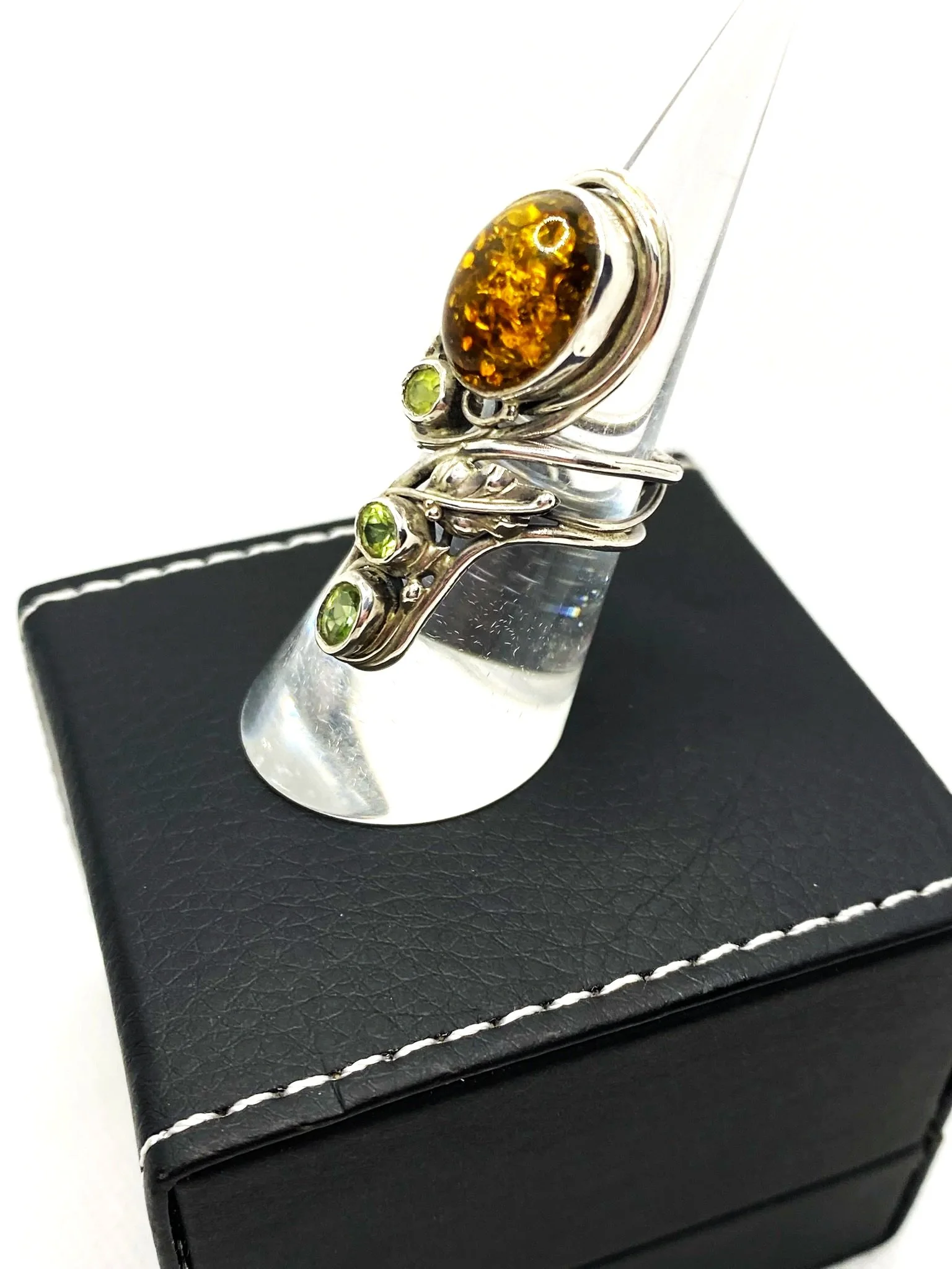Amber & Peridot (S6.5) Sterling Silver Ring