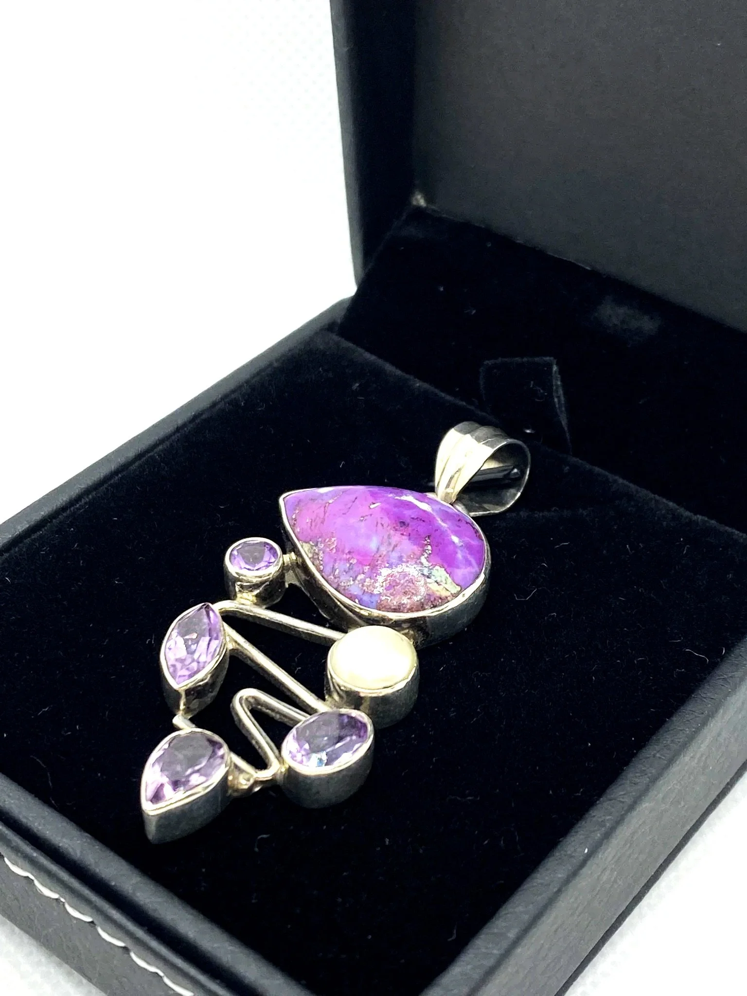 Mojave Turquoise with Amethyst & Pearl Sterling Silver Pendant