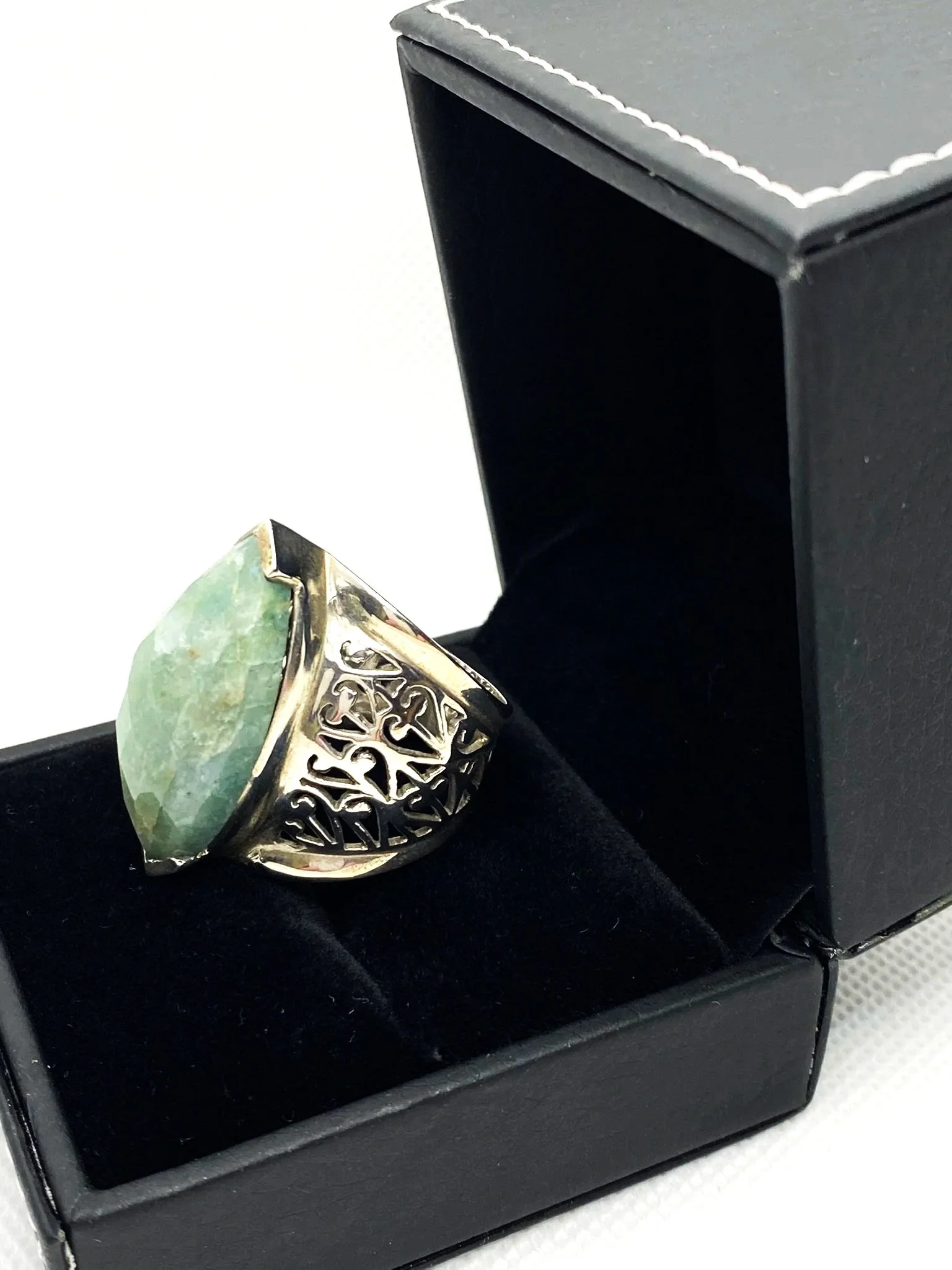 Amazonite GIANT Faceted (S11) Sterling Silver Ring