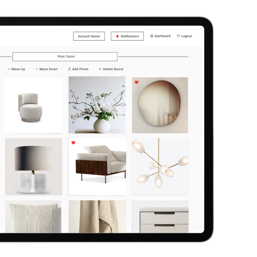 dorah software interface showing moodboard of interior items.