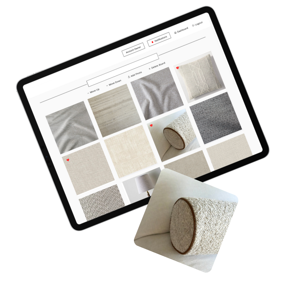 Dorah platform showing moodboards, procurement lists, and organised interior inventory