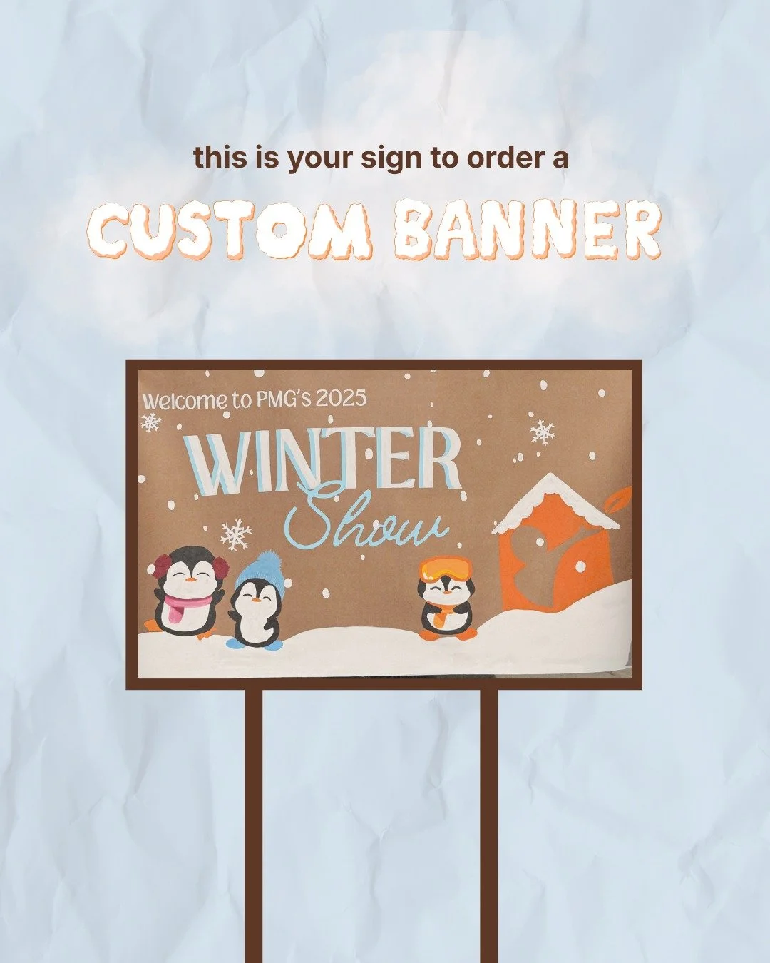 check out our custom banner for a child development center's winter show. their little penguin concept was almost as cute as the babies in holiday pjs. DM us for a banner for your special occasion! #custombanner #handpaintedbanner #smallbusiness #pho