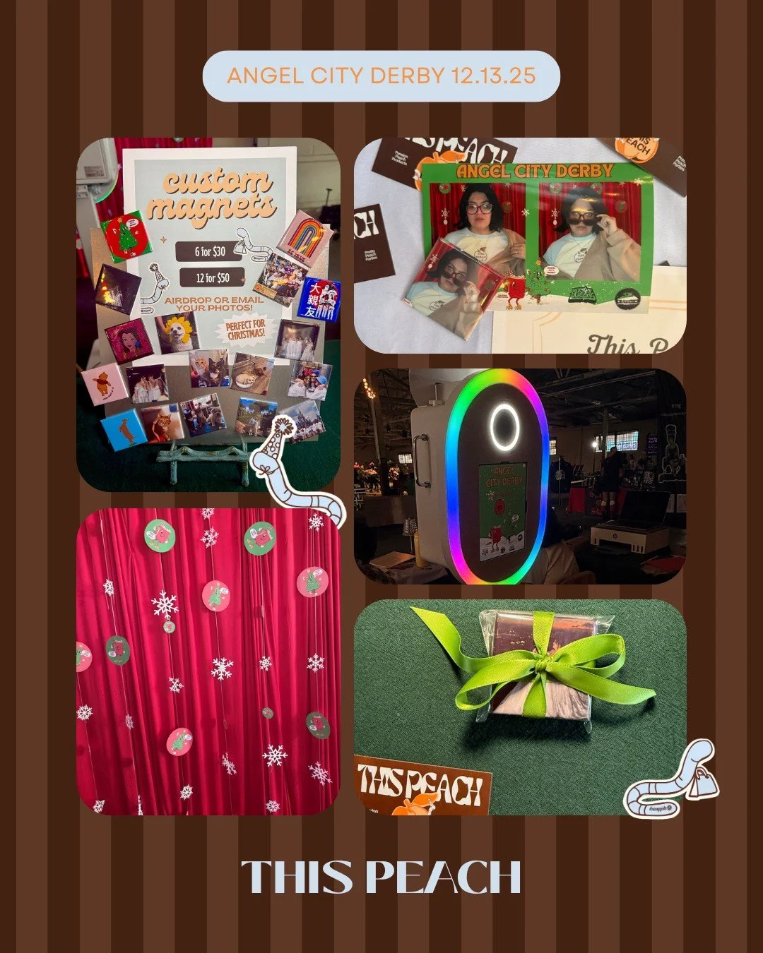 we spent saturday with our friends at @angelcityderby to celebrate the end of their season. our photobooth caputred yuletide joy and our custom magnets were tied together with a bow for the perfect gift. #holidaygifting #smallbusiness #custommagnets 