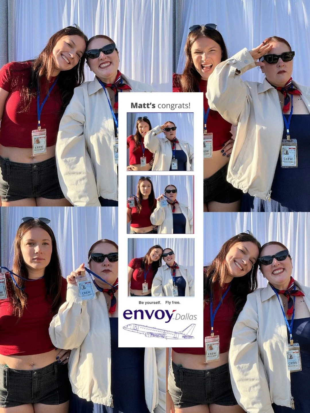 Props can make or break a photo booth experience. For Matt&rsquo;s Congrats dinner, we skipped the standard oversized sunglasses and went fully custom. ✈️📸

We designed these personalized "CREW" ID badges for every single guest. Complete w