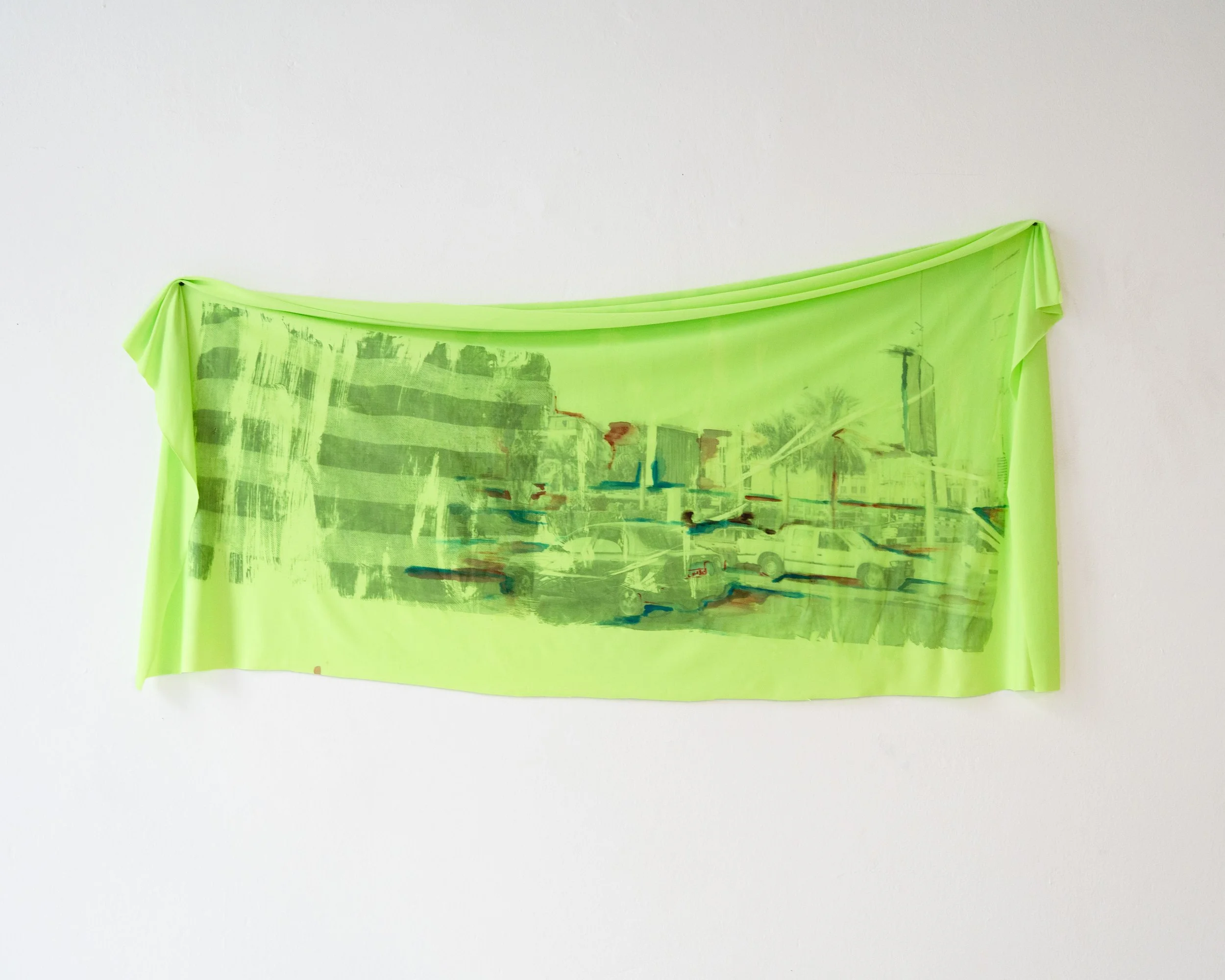 Car Cover, 2026
Solvent transfer collage, oil paint on fabric 13 feet 5 inches x 23 inches