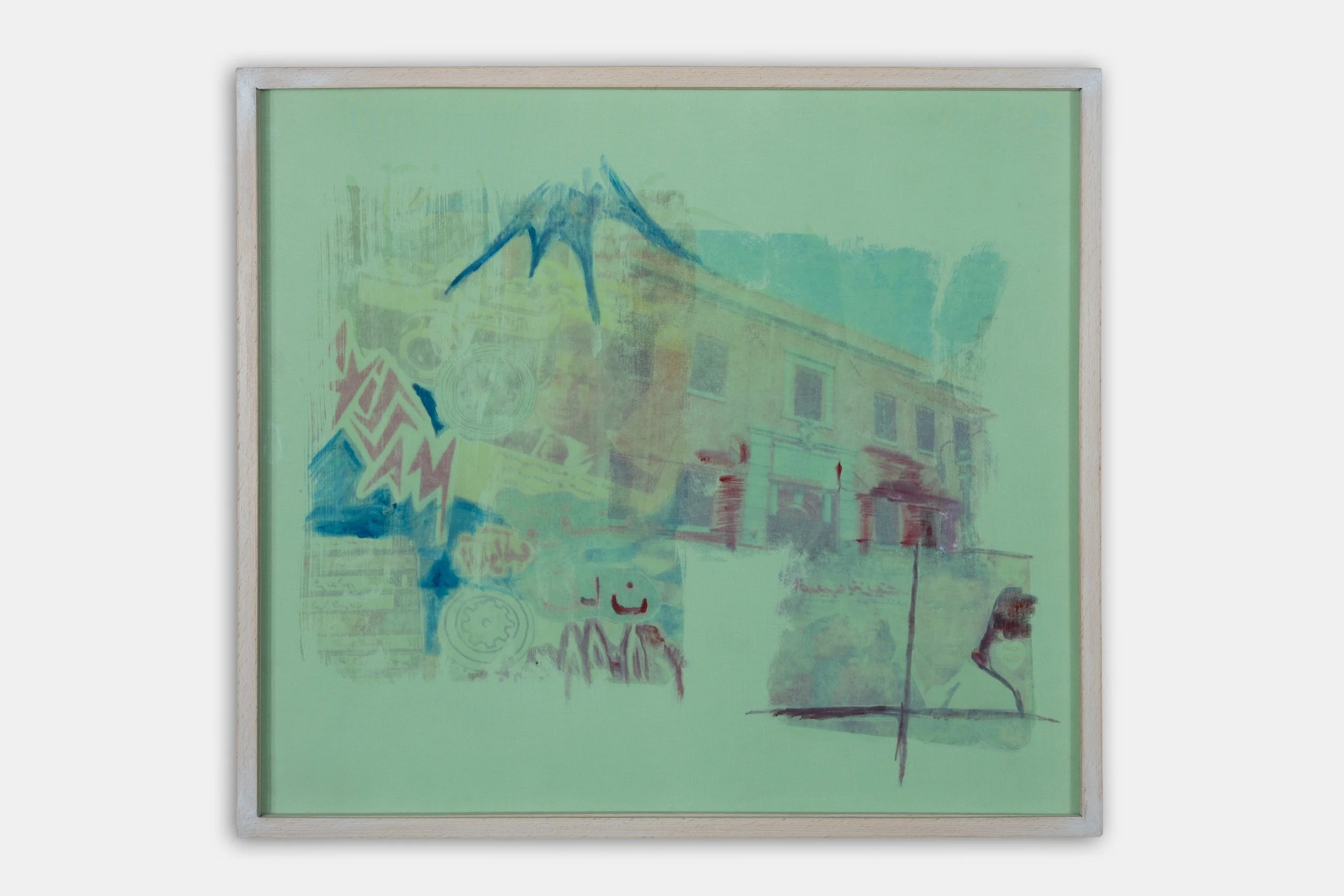 Downtown Cairo, 2025
Solvent transfer collage, oil paint on fabric 18 x 16 inches