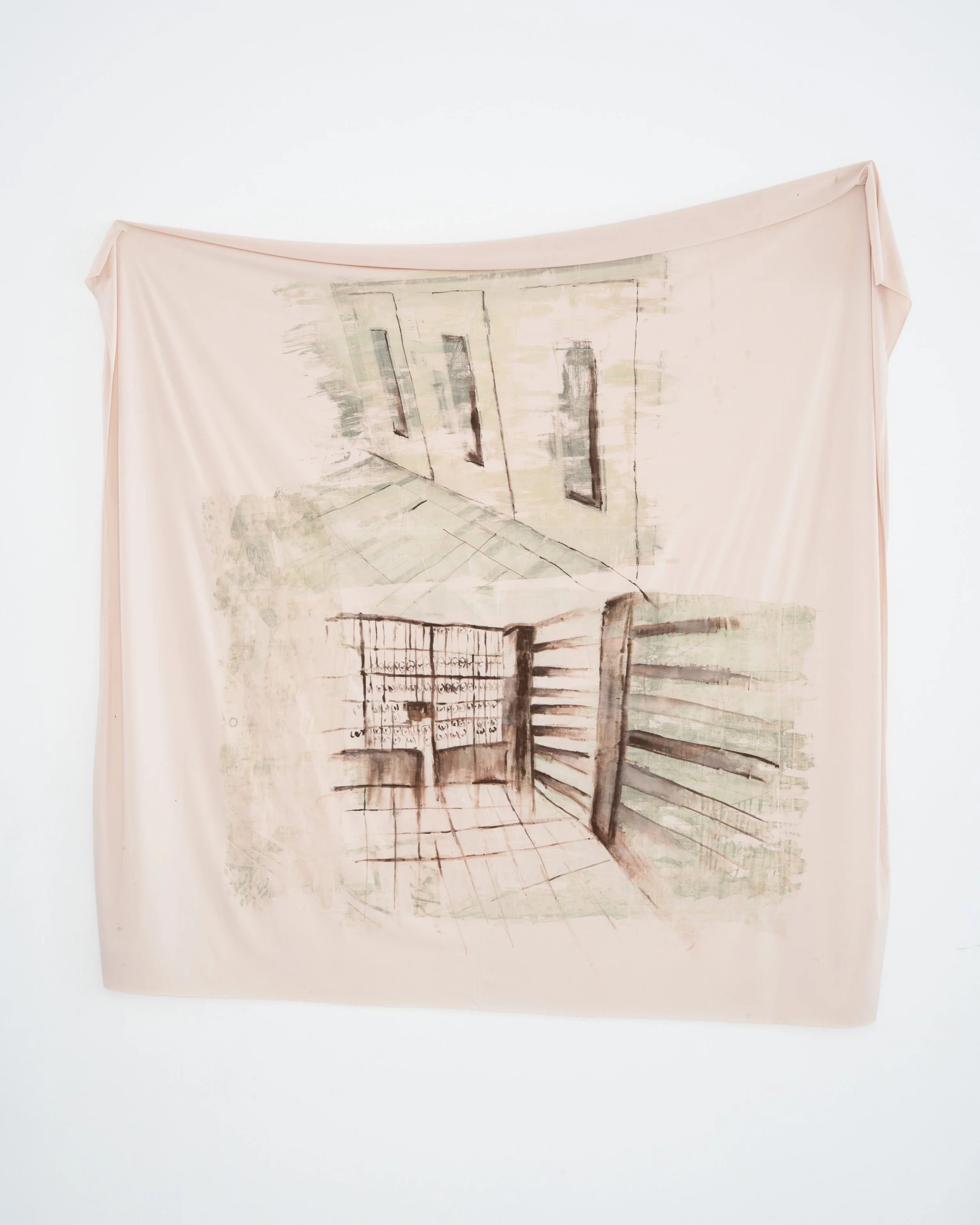 30 Shagarat Al Dor, 2026
Solvent transfer collage, oil paint on fabric 5 feet x 4 feet 10 inches