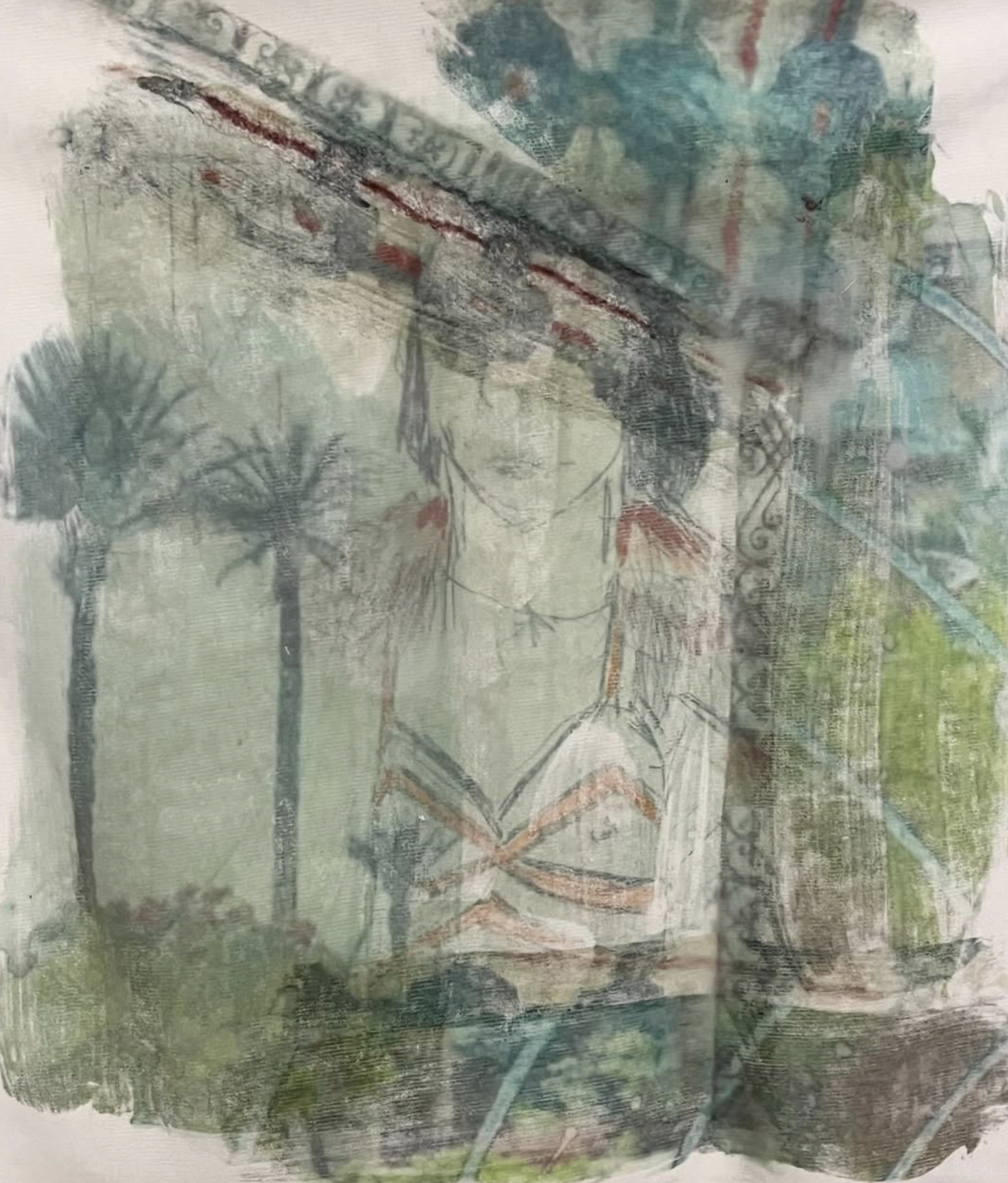 Model in Cairo, 2025 Mixed media on fabric 11.8 x 11.8 in | 30 x 30 cm