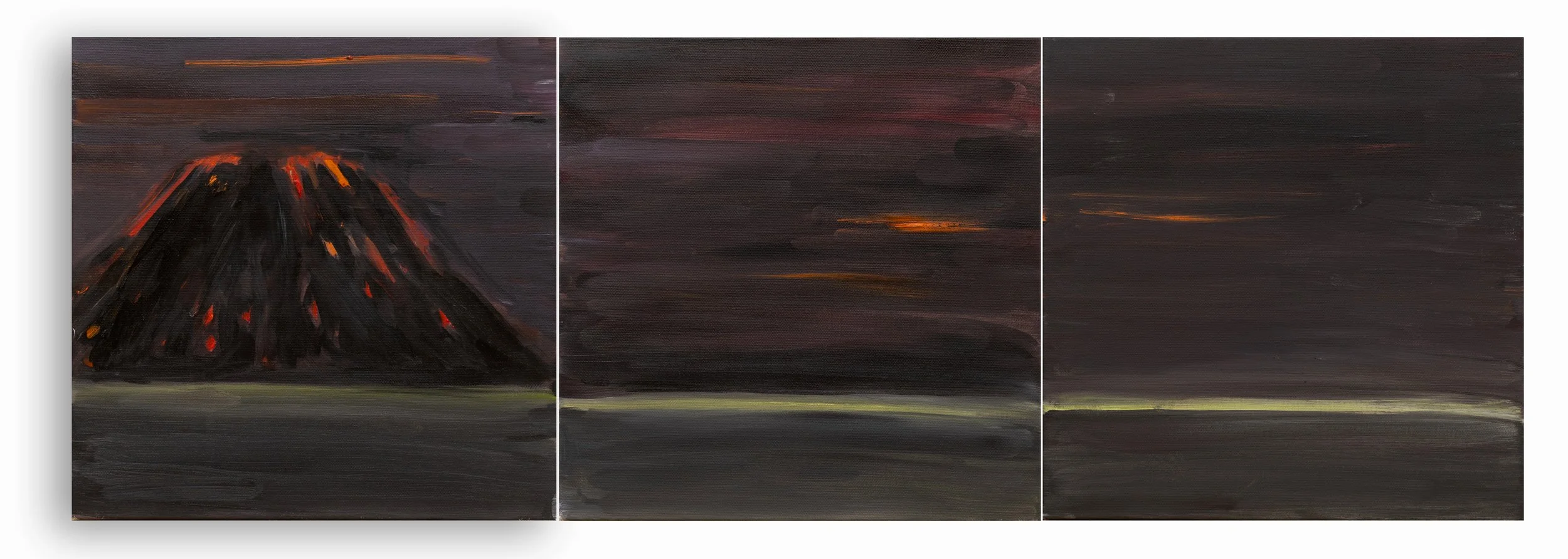 Journey to the Center of the Earth triptych, 2025 
Oil on canvas
each canvas 11.8 x 11.8 in | 30 x 30 cm