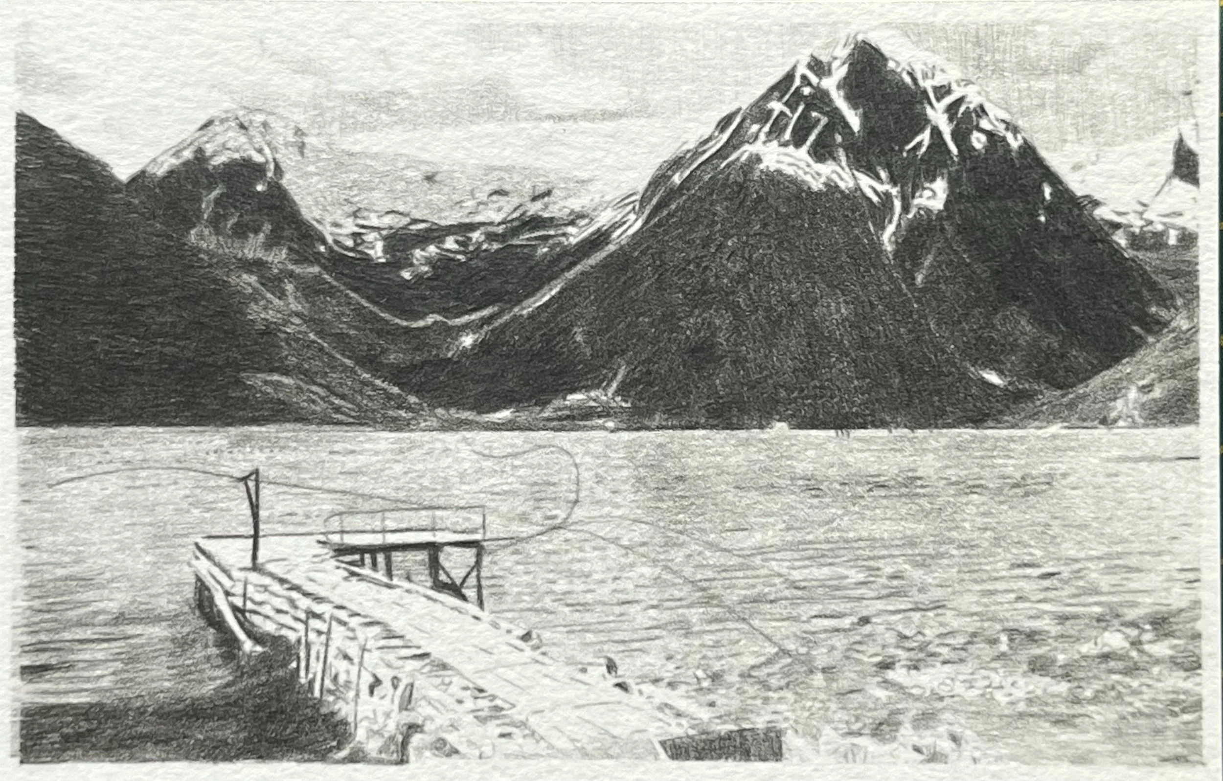 Bergen Postcard. Carbon Drawing on Paper - Chris Shaw Hughes (@chrisshawhughes1956  )