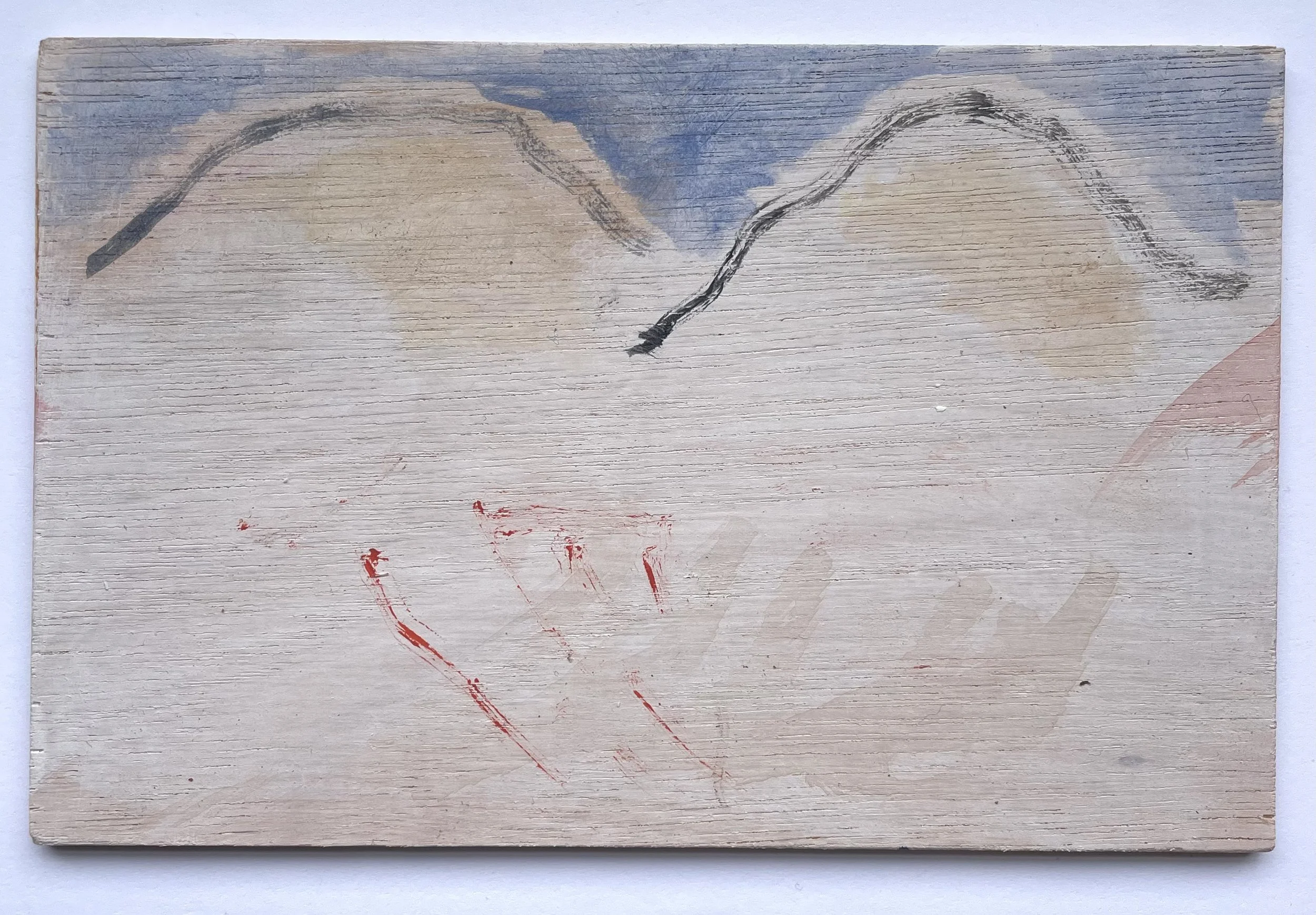 Blue Skies, Oil and watercolour on wooden board - Charlotte Robinson (@charlotterobinson.painting)