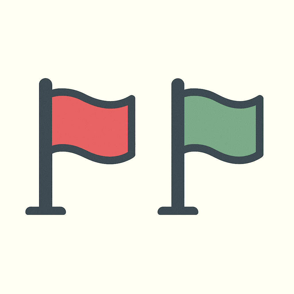 Eine Flagge in Rot und eine in Grün auf einer Webseite, die für eine Wahl oder Abstimmung stehen.