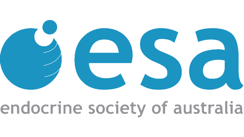 Logo of the Endocrine Society of Australia featuring a stylized blue globe with a smaller circle and the acronym 'ESA' with the text 'endocrine society of australia' underneath.