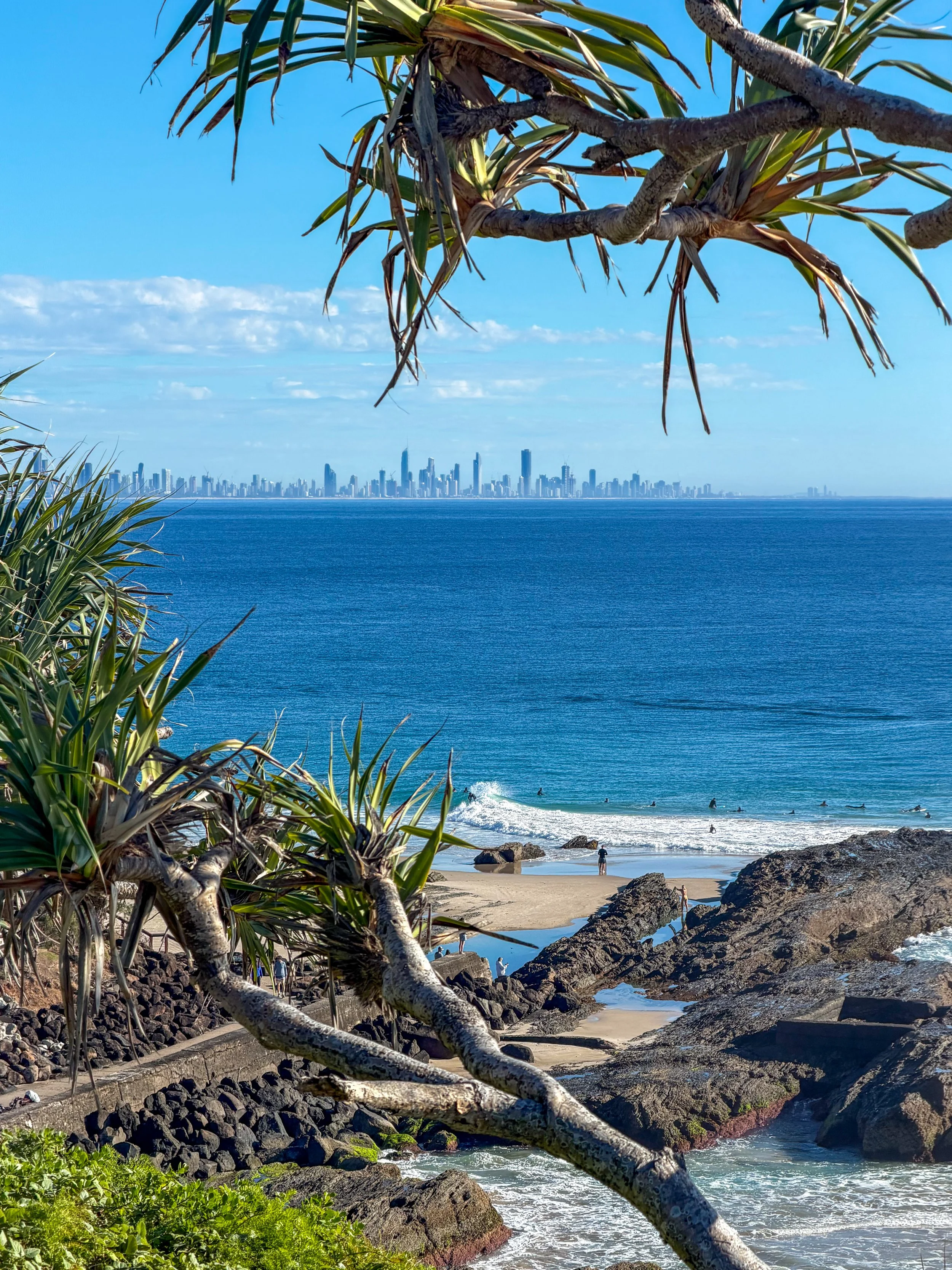 Gold Coast skyline from Rainbow bay on a sunny day