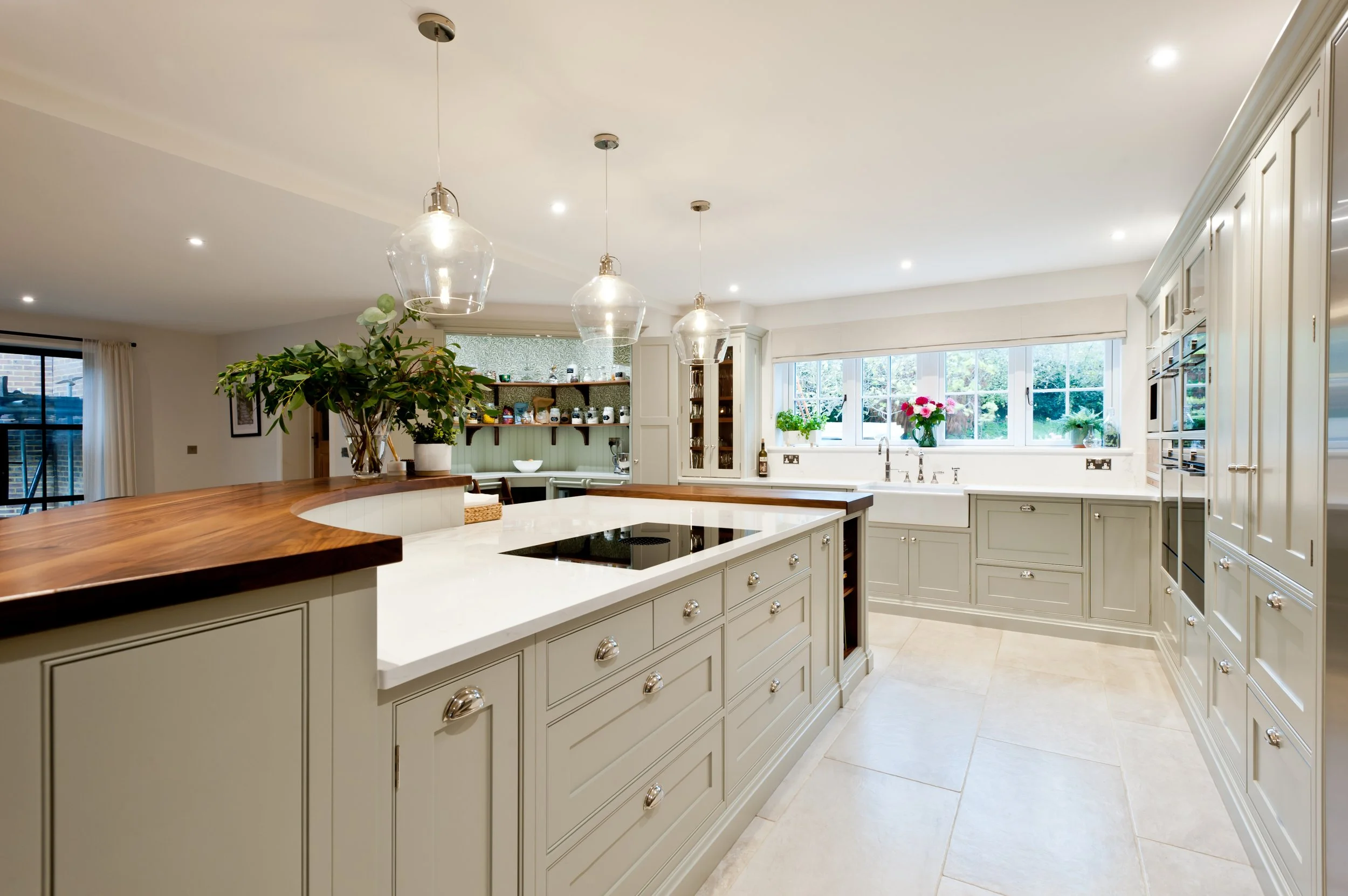 walnut breakfast bar and stone worktops hythe