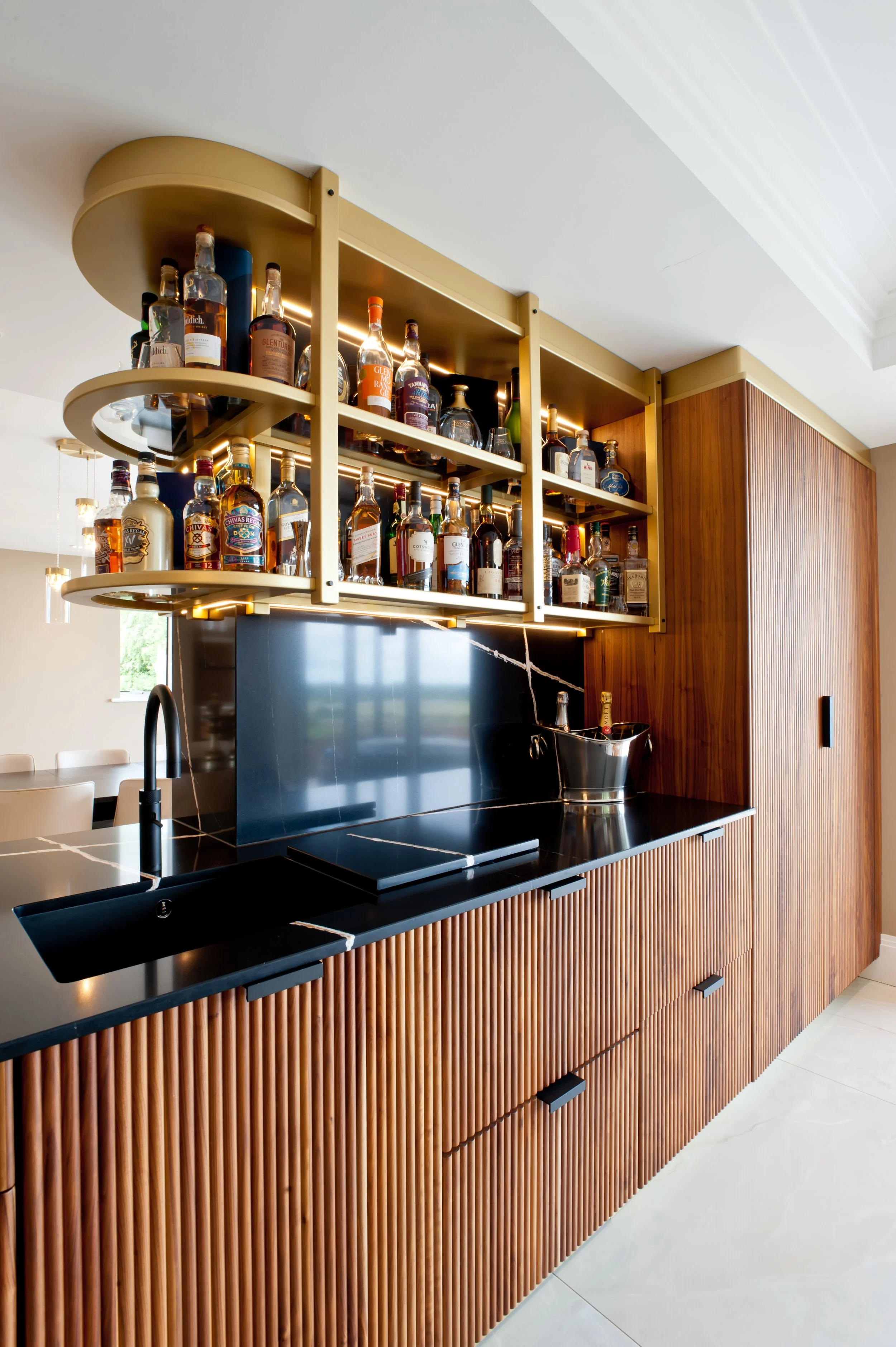 reeded walnut bar cabinet