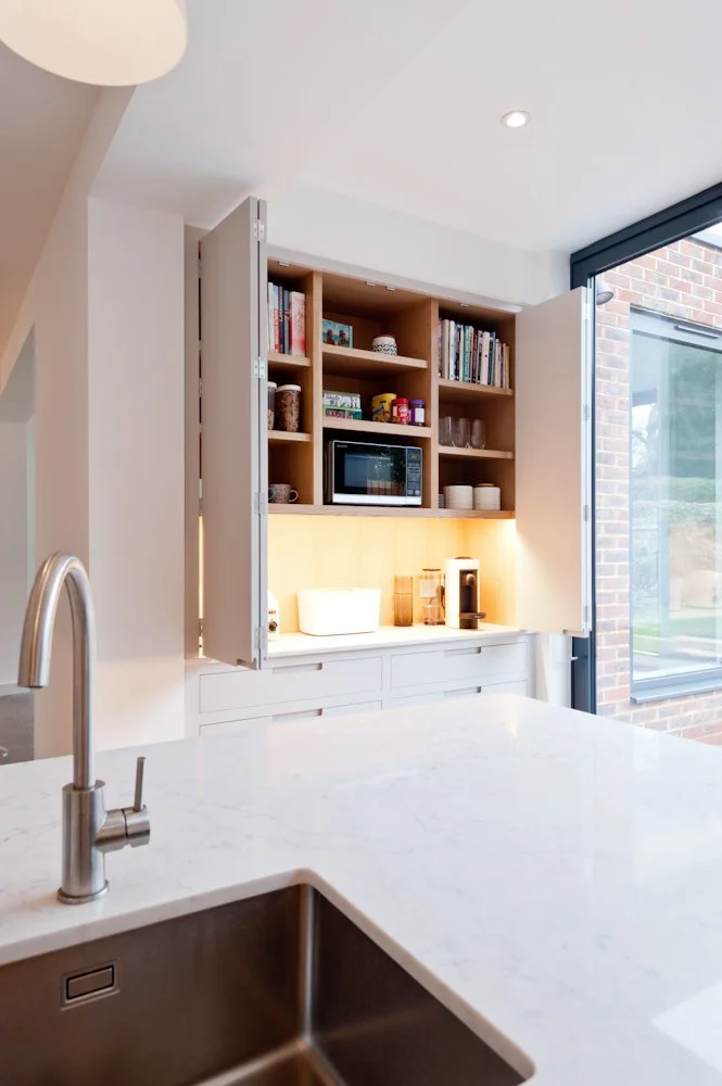open larder cupboard and bespoke oak shelving