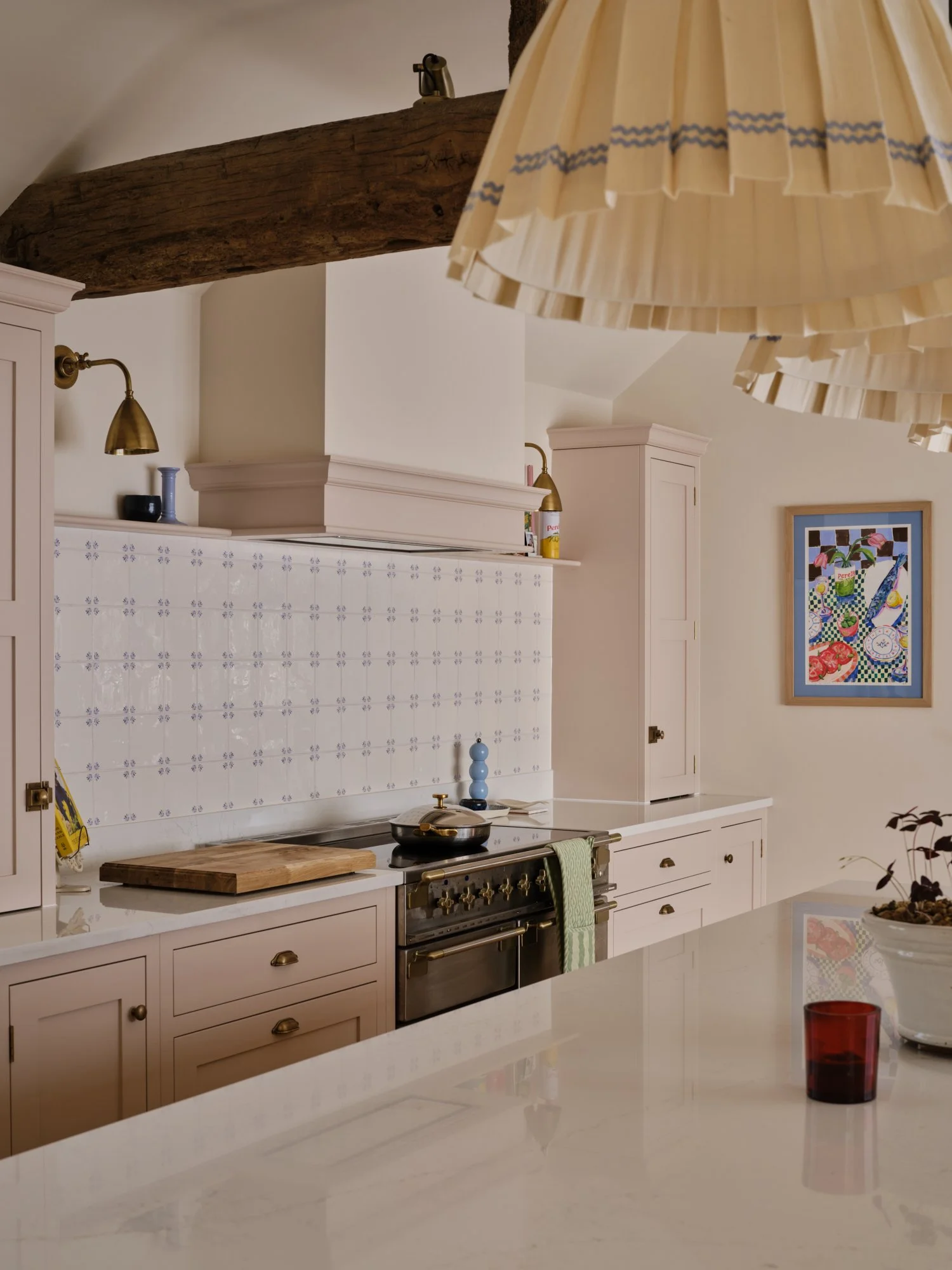 pink shaker-style kitchen kent