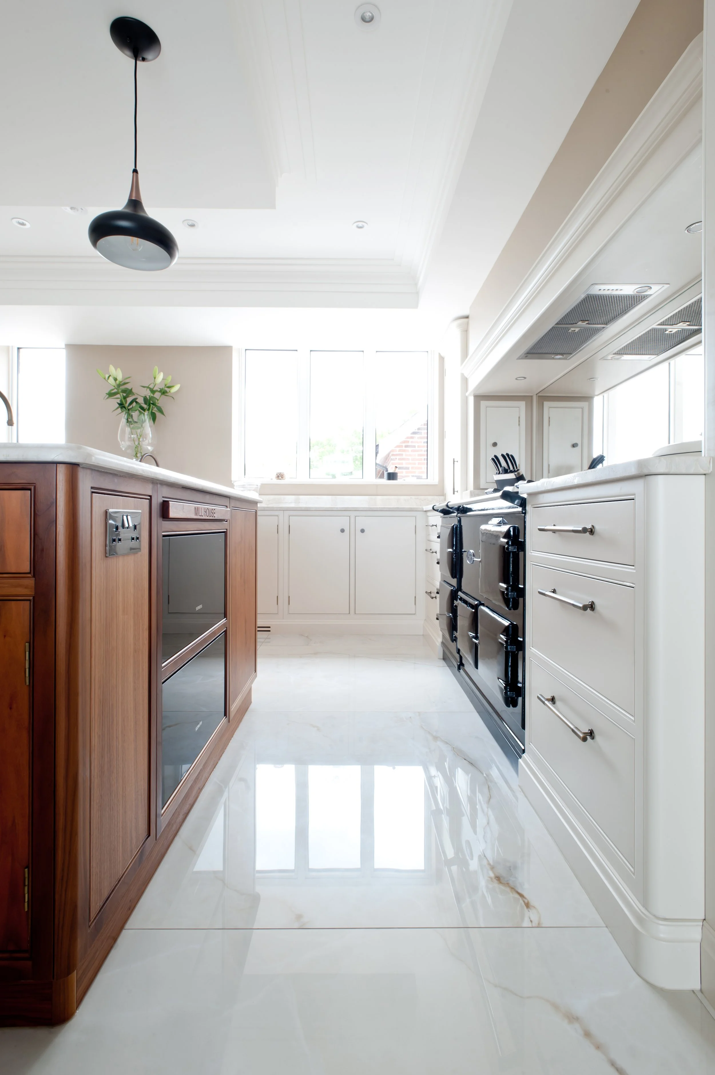 walnut and painted custom kitchen cabinetry kent