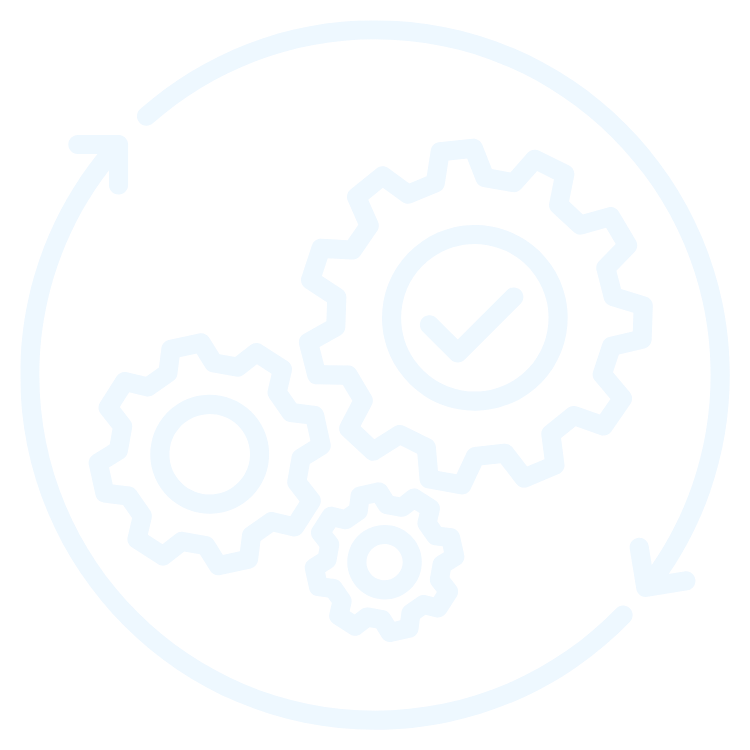 Illustration of interconnected gears with a checkmark inside one gear, representing process or system optimization.